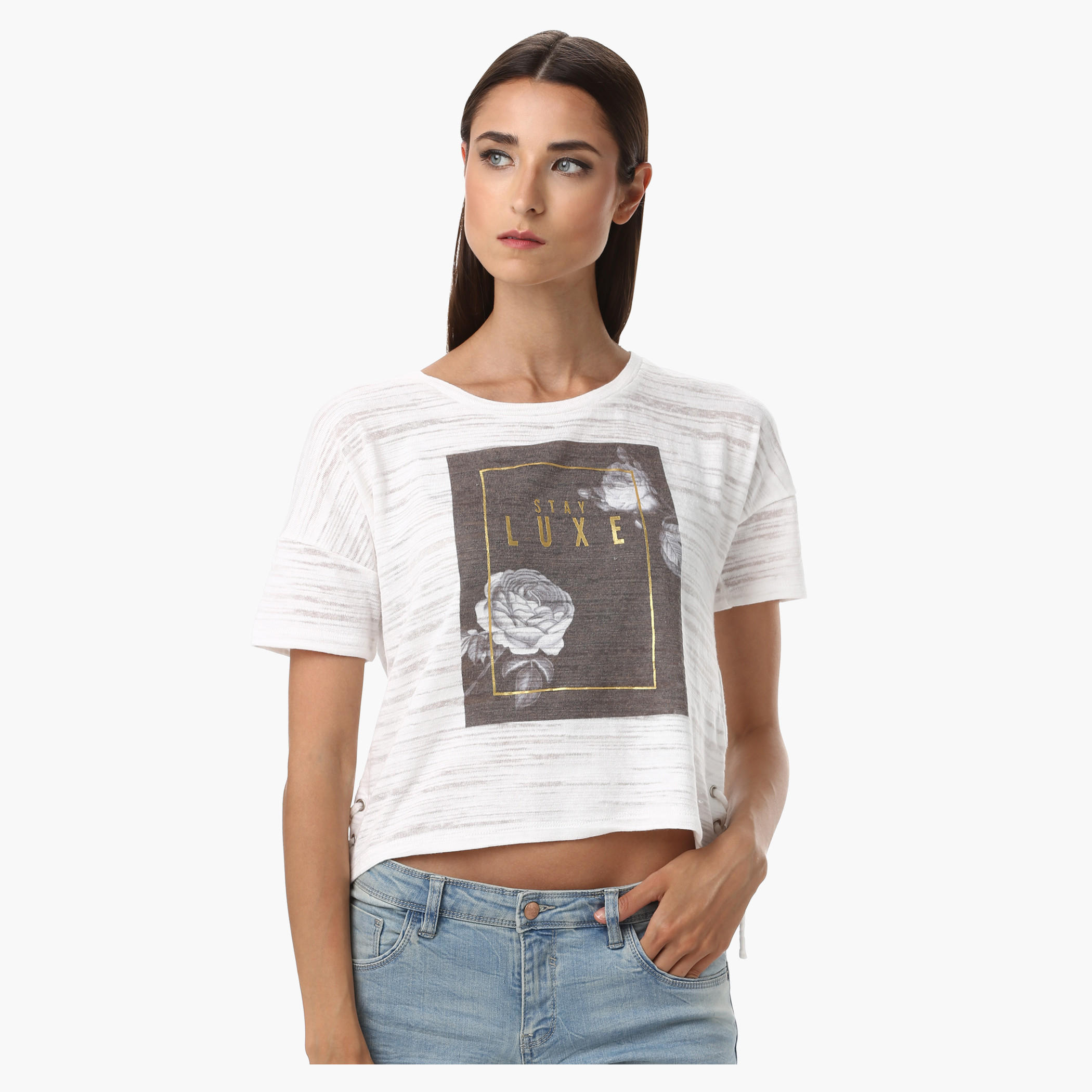 Lee Cooper Crop Boxy T-Shirt with Print and Side Tie-Ups-women-clothing-tshirts-image-6