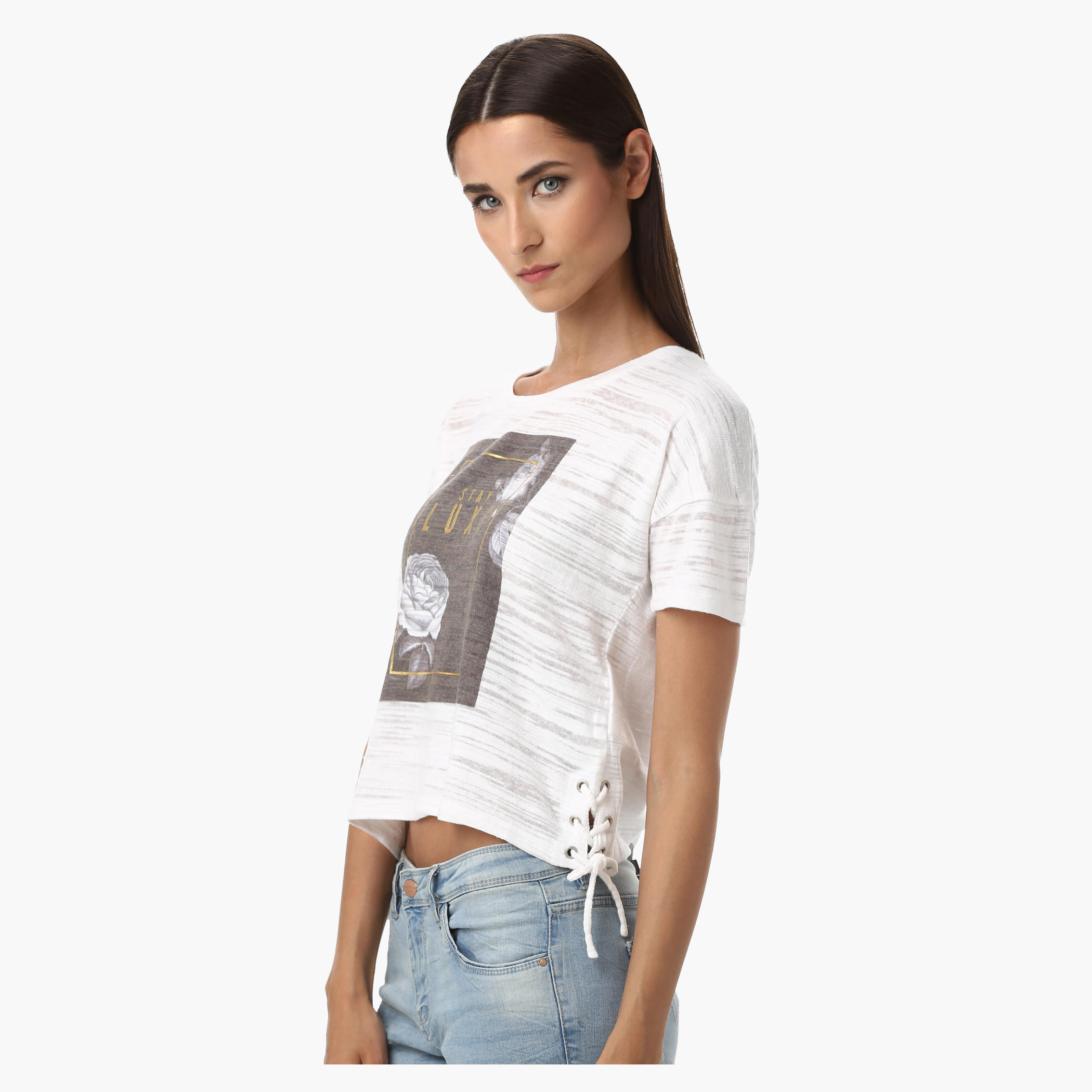 Lee Cooper Crop Boxy T-Shirt with Print and Side Tie-Ups-women-clothing-tshirts-image-8