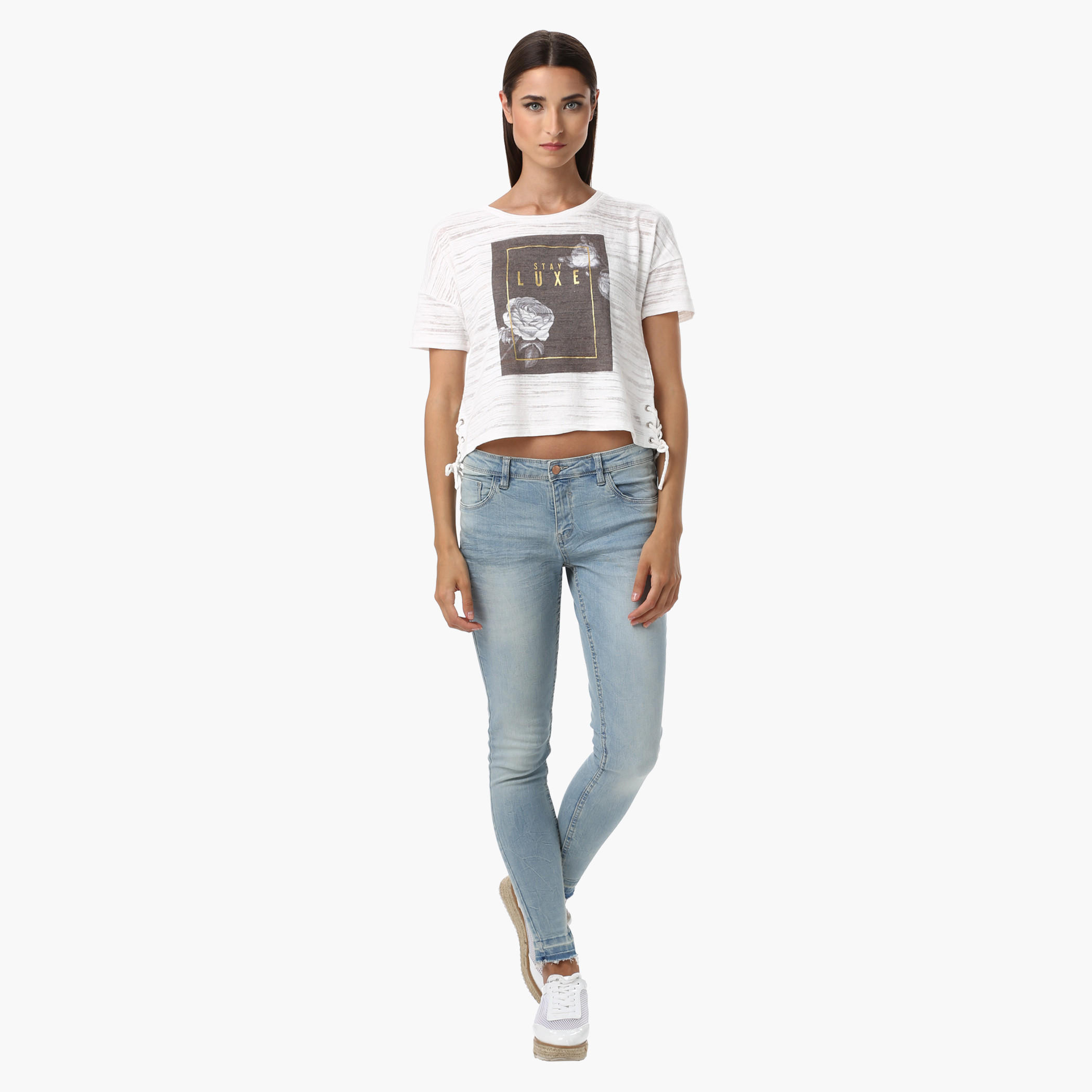 Lee Cooper Crop Boxy T-Shirt with Print and Side Tie-Ups-women-clothing-tshirts-image-10