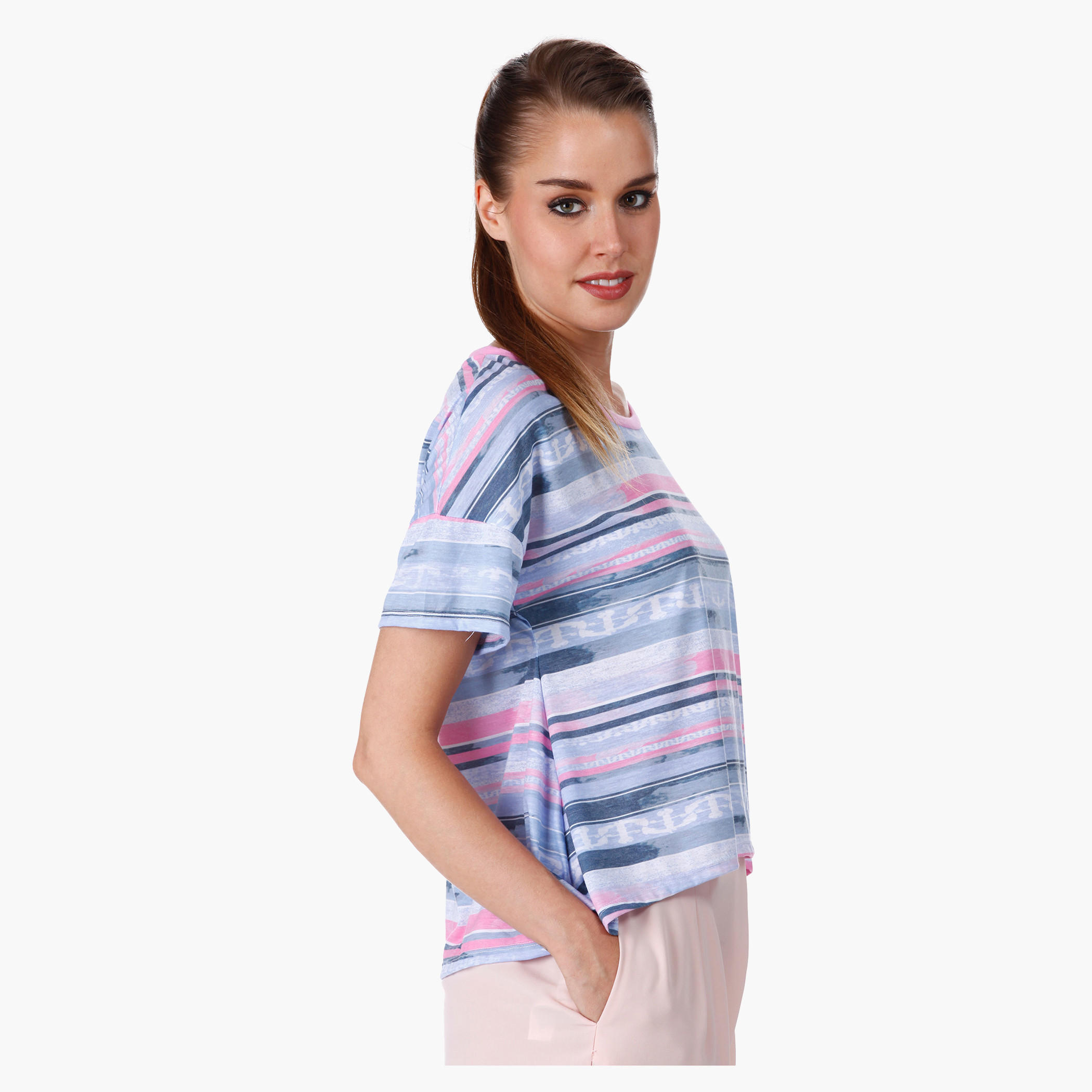 Lee Cooper Printed A-line Crop Top with Short Sleeves-women-clothing-tshirts-image-3