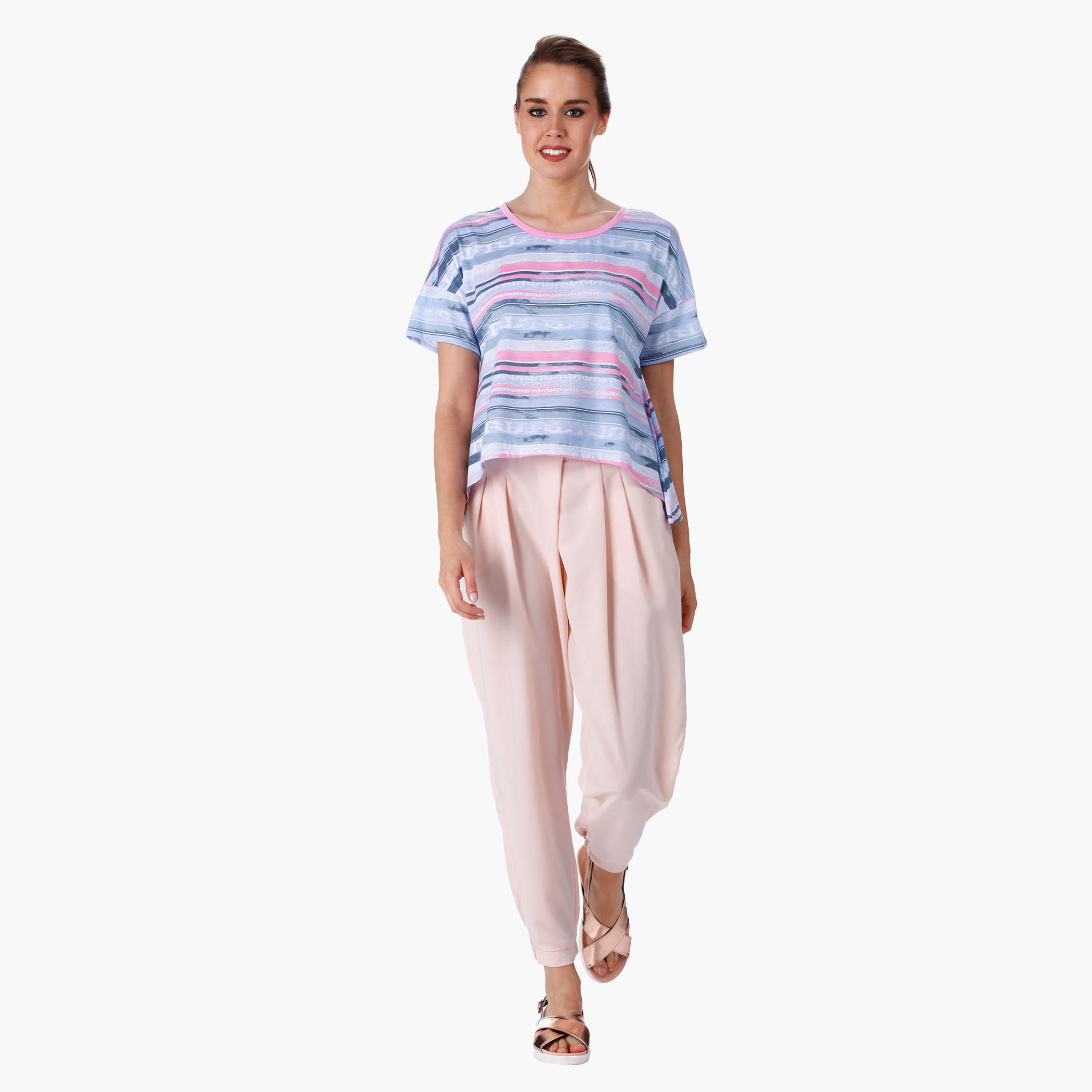 Lee Cooper Printed A-line Crop Top with Short Sleeves-women-clothing-tshirts-image-5