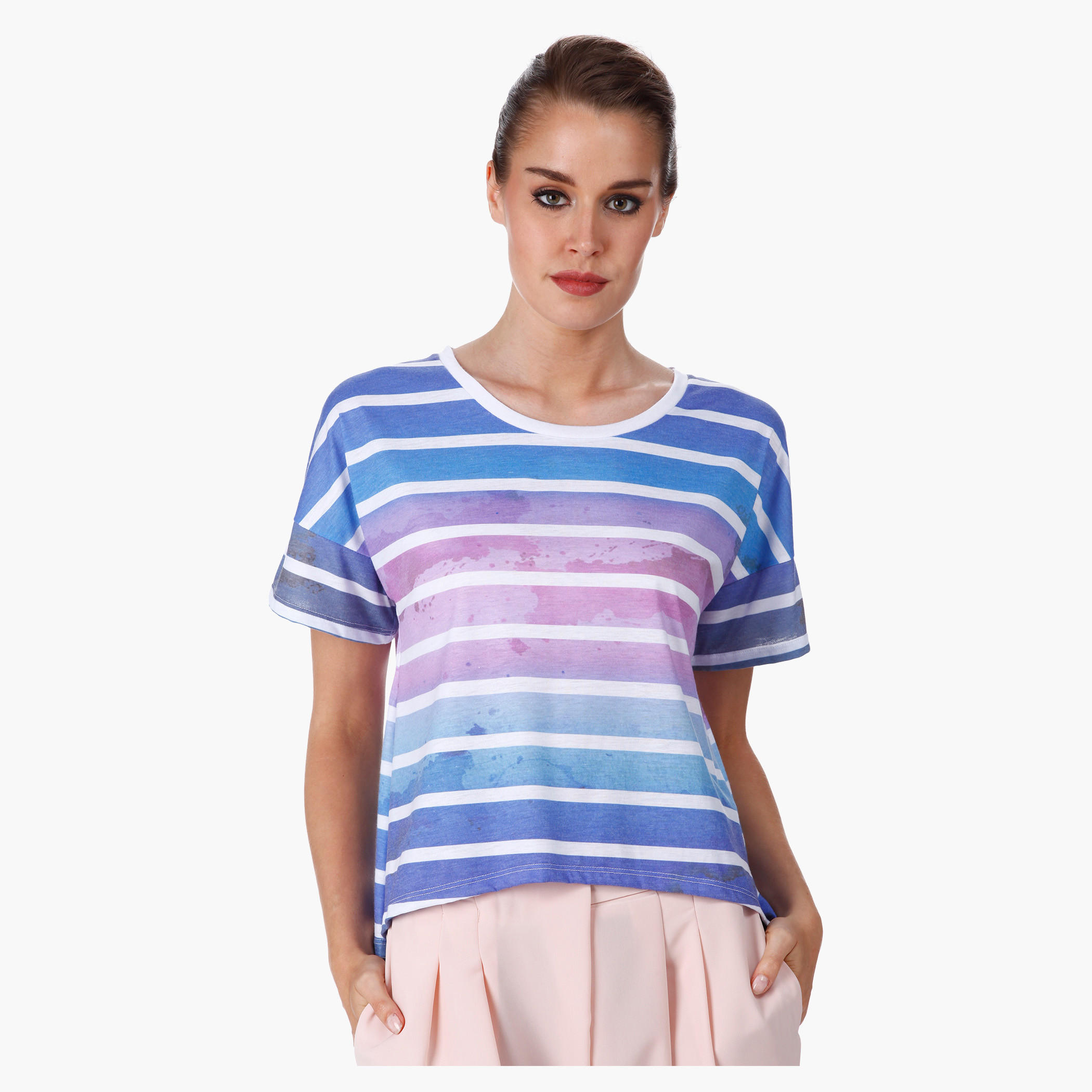 Printed A-Line T-Shirt with Short Sleeves in Regular Fit-women-clothing-tshirts-image-1
