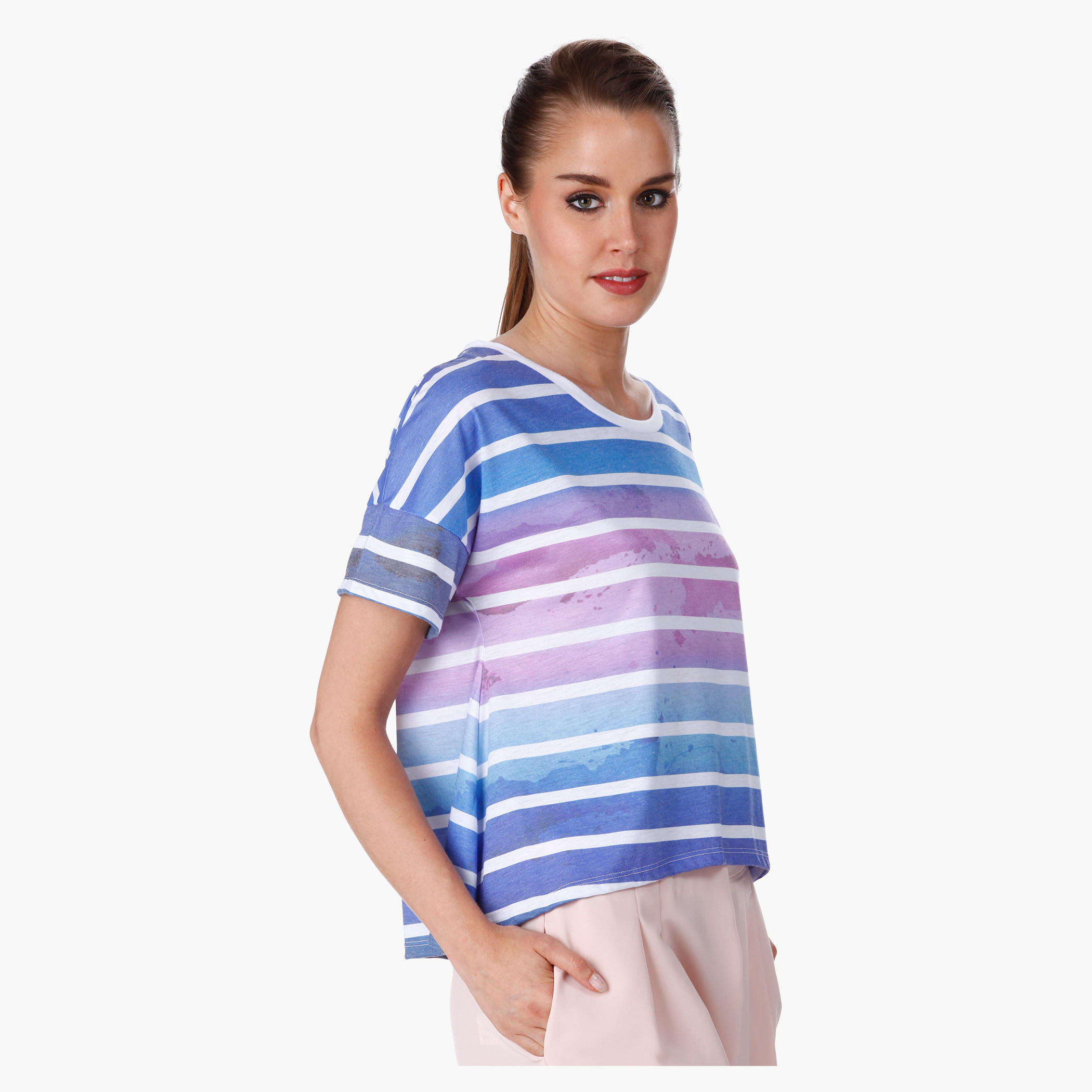 Printed A-Line T-Shirt with Short Sleeves in Regular Fit-women-clothing-tshirts-image-3