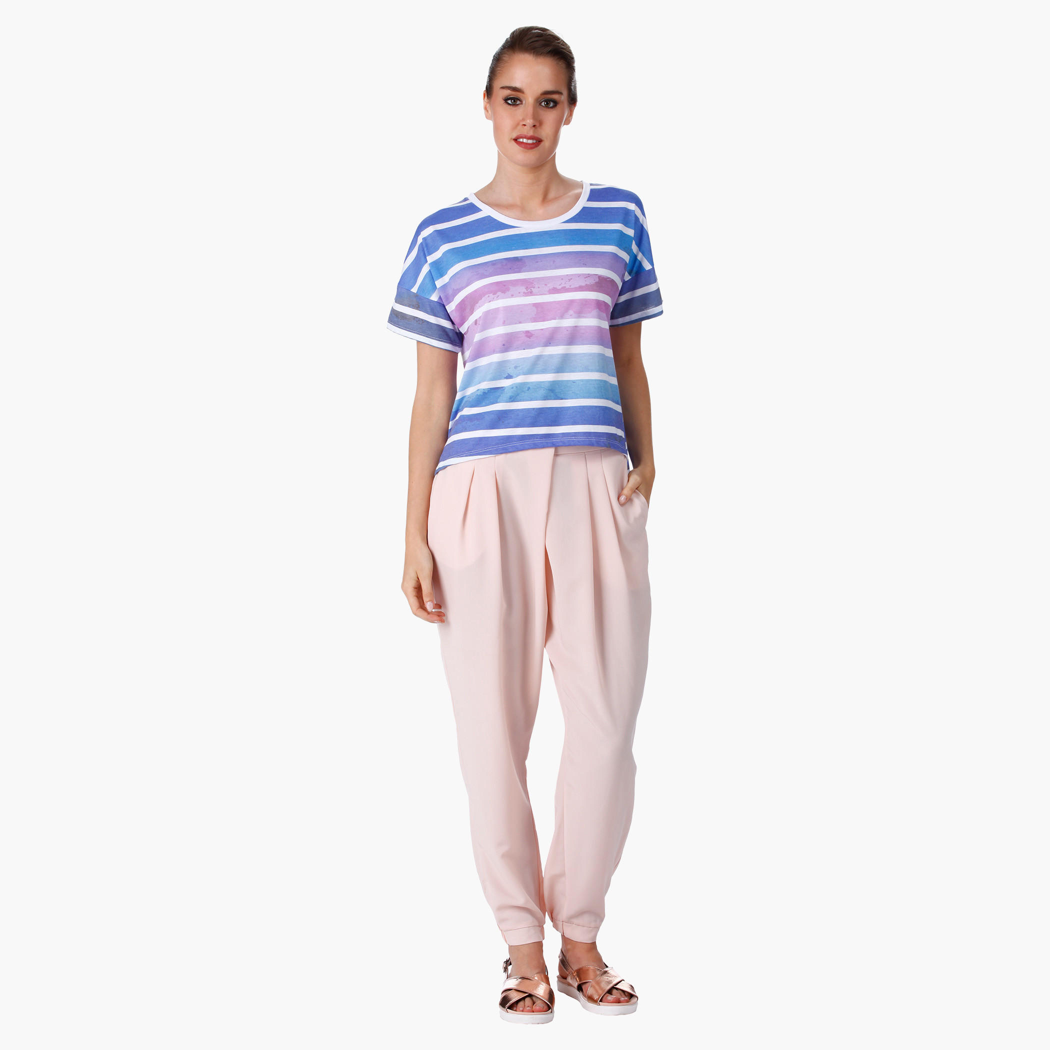 Printed A-Line T-Shirt with Short Sleeves in Regular Fit-women-clothing-tshirts-image-5