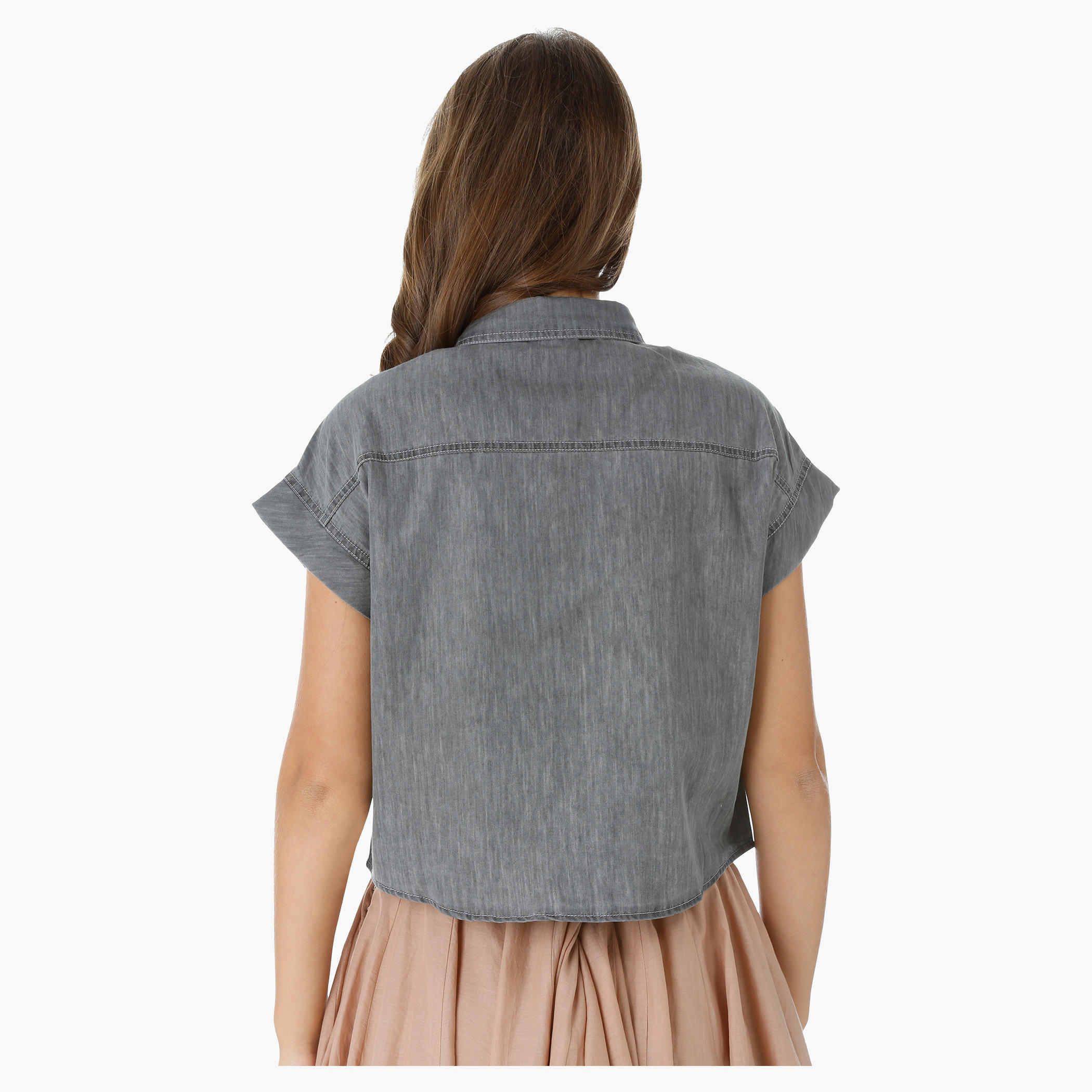 Lee Cooper Denim Boxy Shirt with Short Sleeves-women-clothing-shirtsandblouses-blouses-image-2