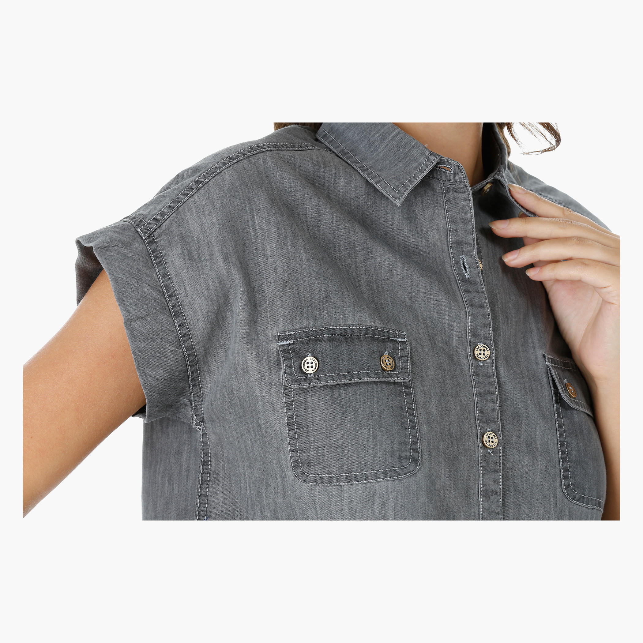 Lee Cooper Denim Boxy Shirt with Short Sleeves-women-clothing-shirtsandblouses-blouses-image-4