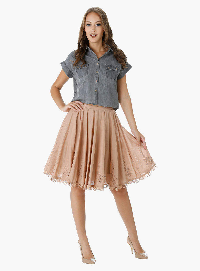 Lee Cooper Denim Boxy Shirt with Short Sleeves-women-clothing-shirtsandblouses-blouses-image-1