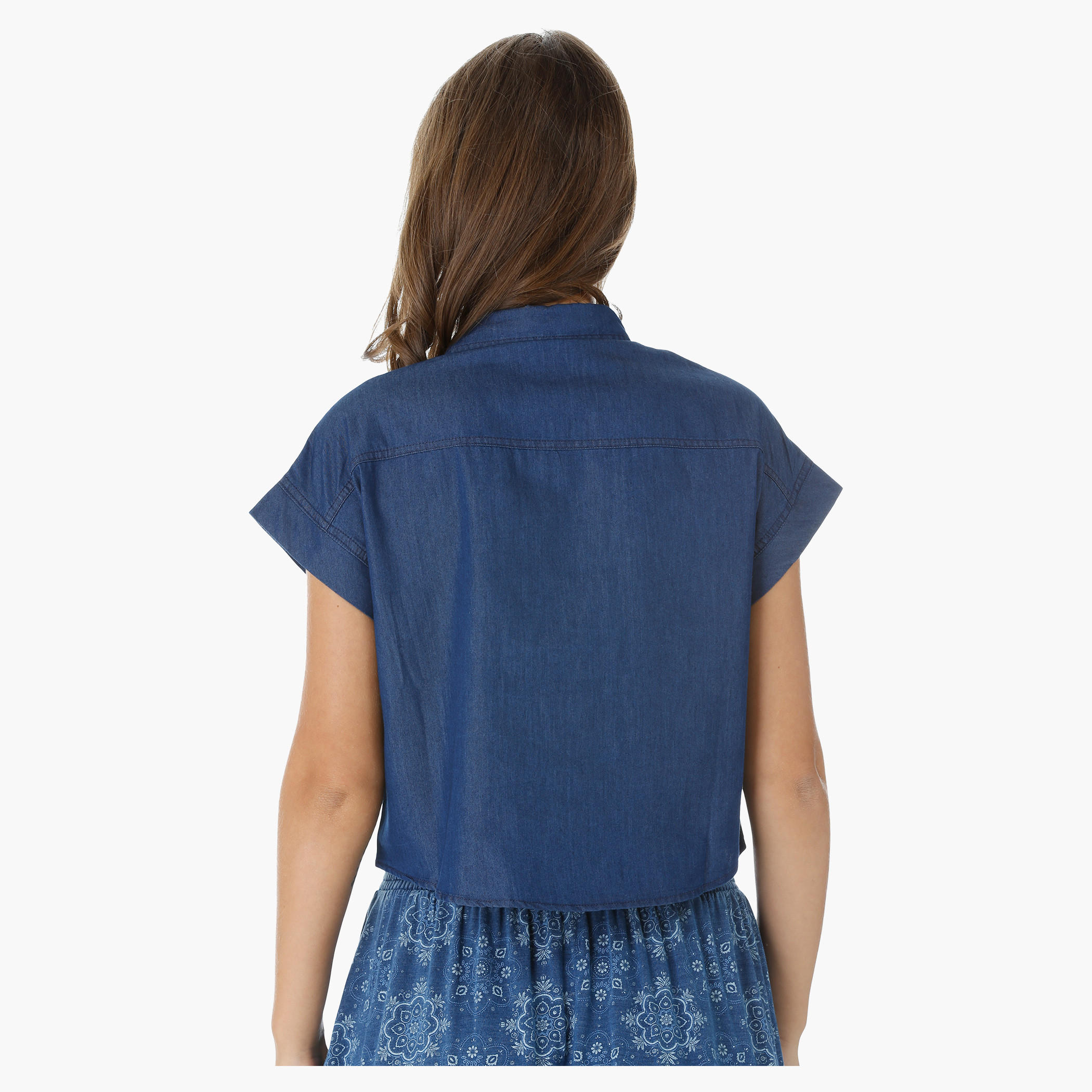 Lee Cooper Denim Boxy Shirt with Short Sleeves-women-clothing-shirtsandblouses-blouses-image-7