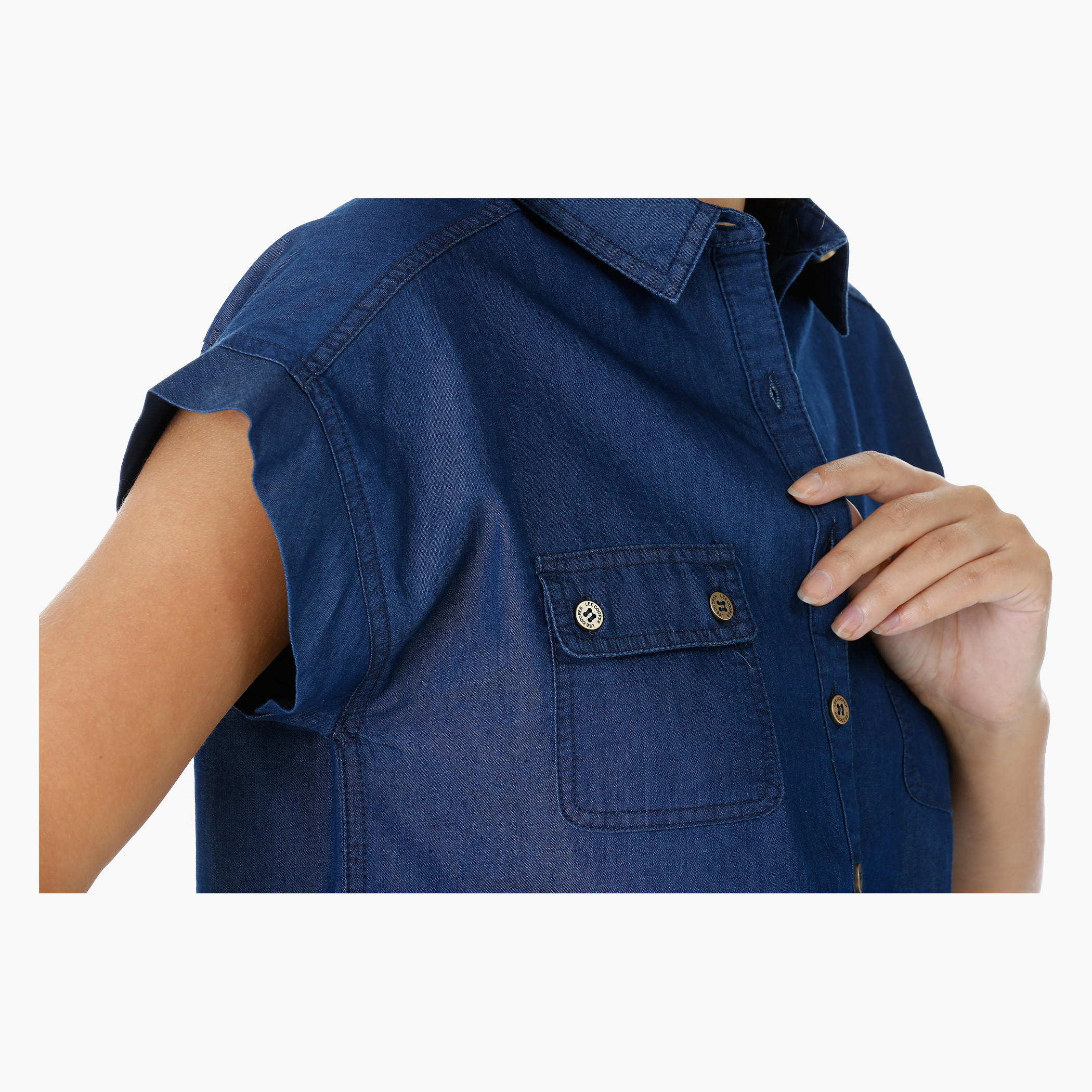 Lee Cooper Denim Boxy Shirt with Short Sleeves-women-clothing-shirtsandblouses-blouses-image-9