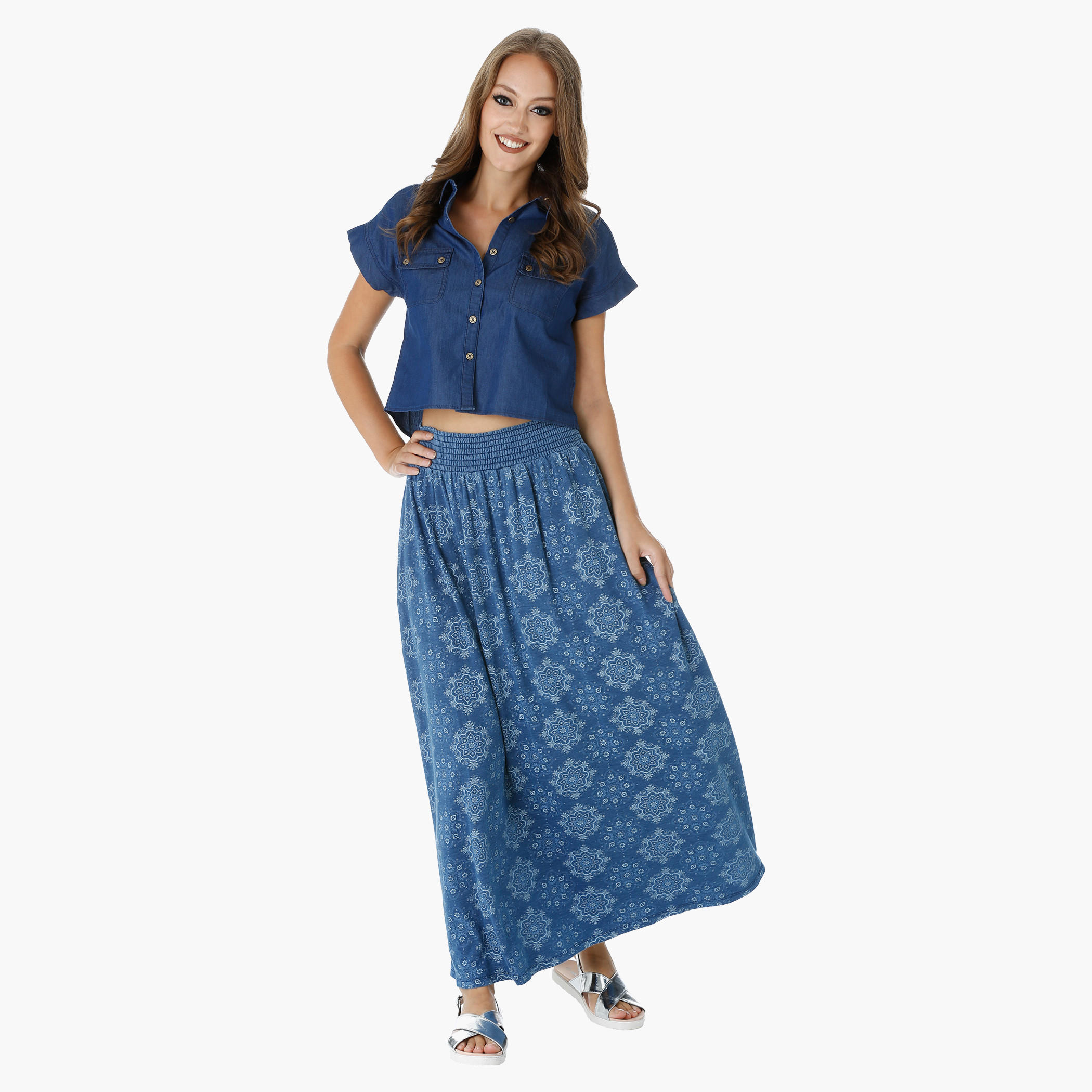 Lee Cooper Denim Boxy Shirt with Short Sleeves-women-clothing-shirtsandblouses-blouses-image-10