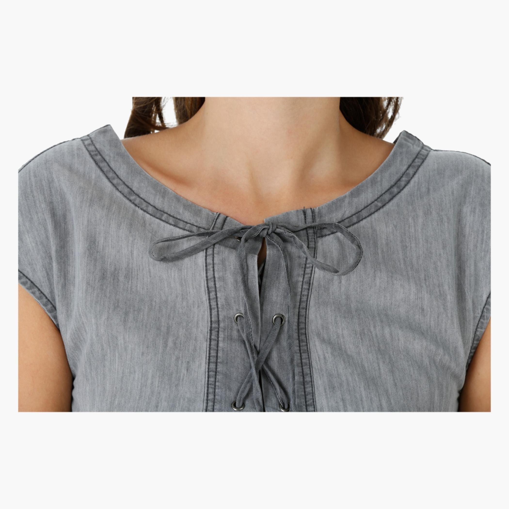 Lee Cooper Denim Shift Dress with Cap Sleeves and Tie-Up Details-women-clothing-dresses-image-4