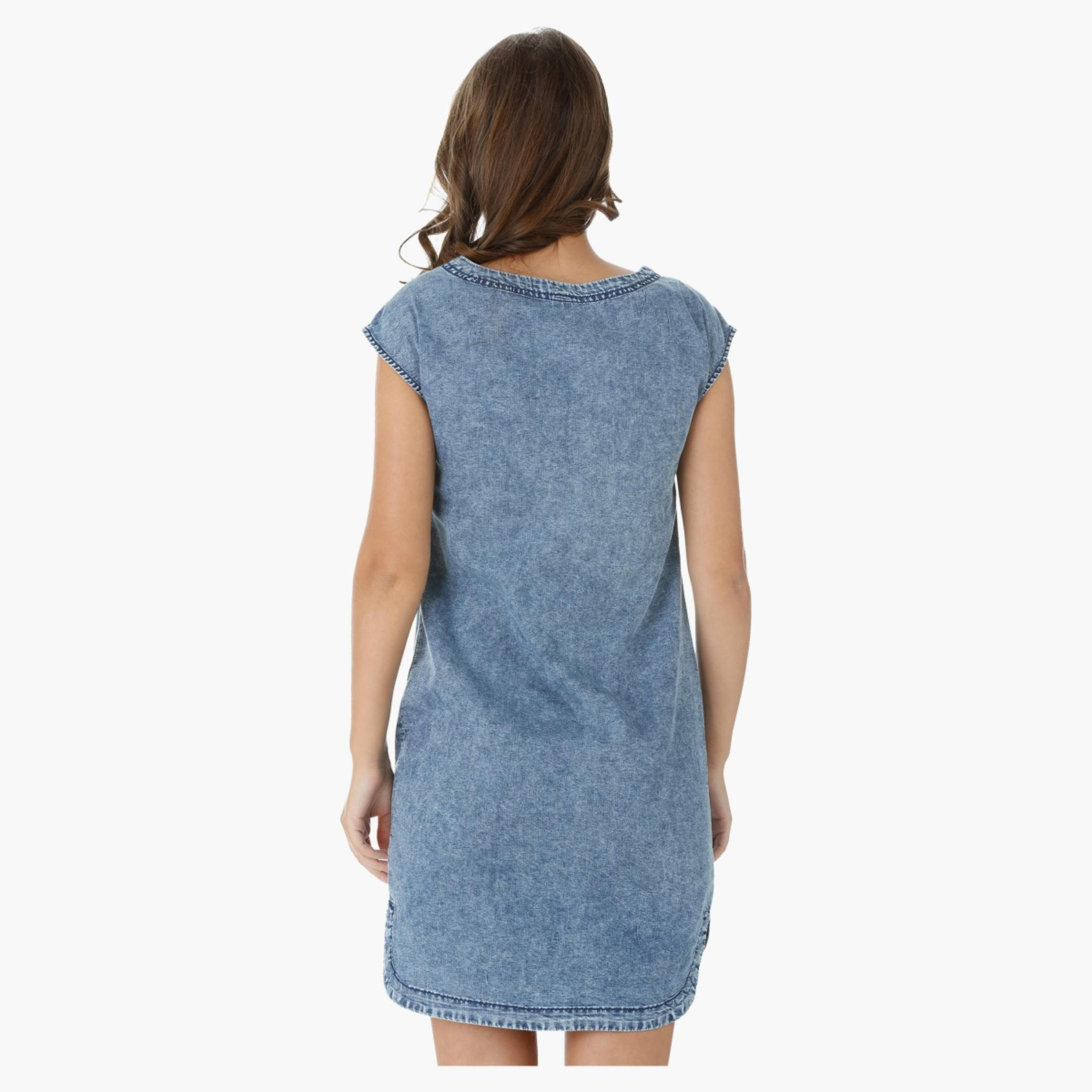 Lee Cooper Denim Shift Dress with Cap Sleeves and Tie-Up Details-women-clothing-dresses-image-7