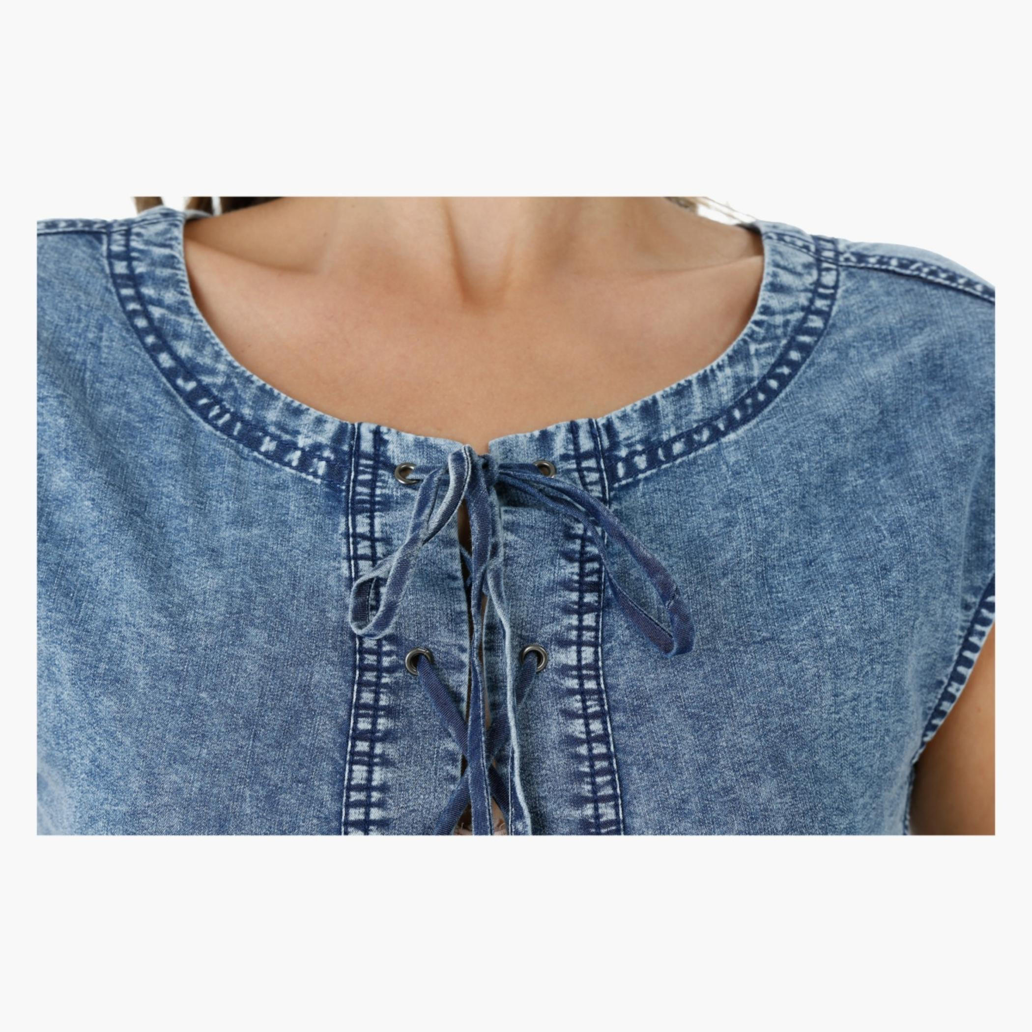 Lee Cooper Denim Shift Dress with Cap Sleeves and Tie-Up Details-women-clothing-dresses-image-9