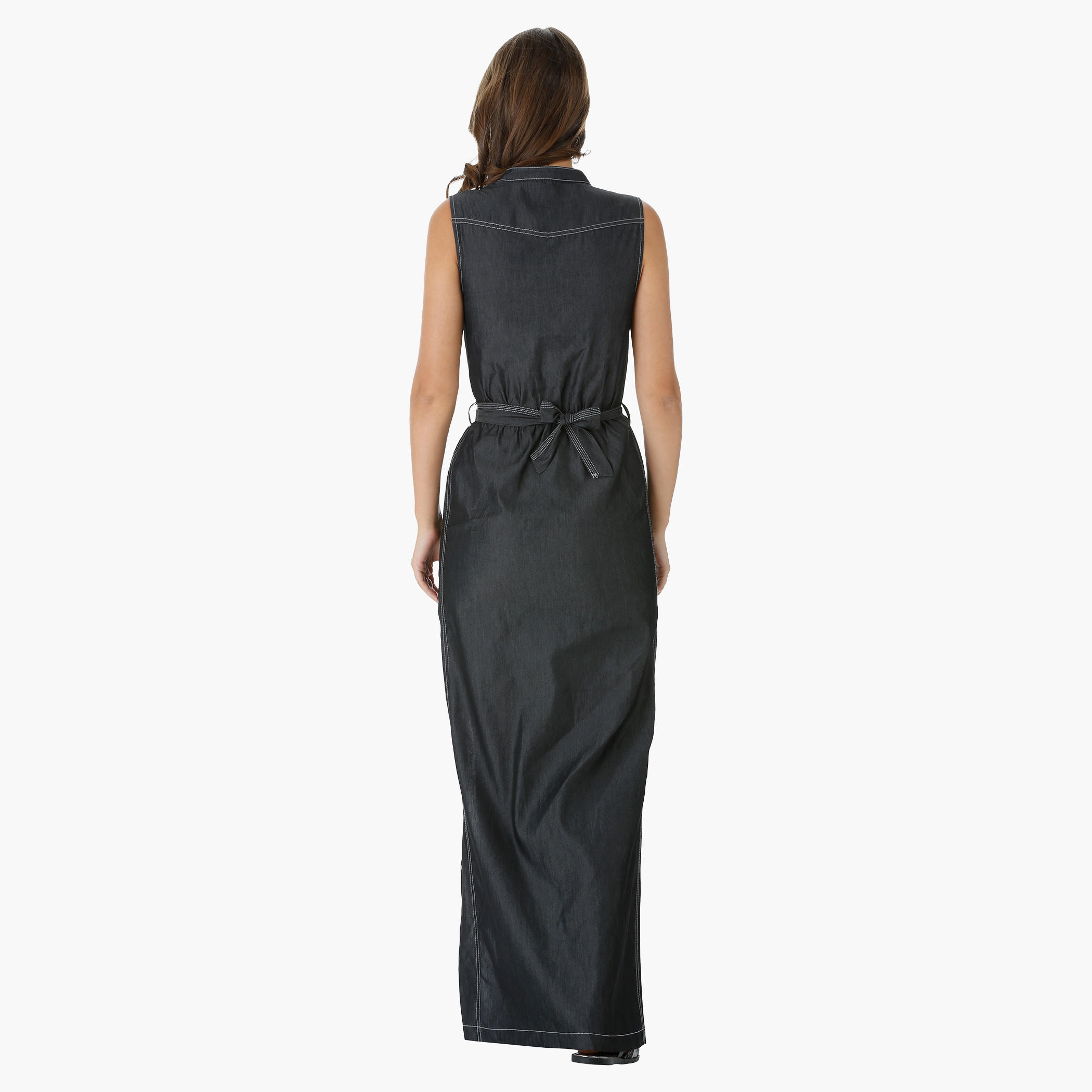 Lee Cooper Sleeveless Maxi Denim Dress with Double Slits-women-clothing-dresses-image-2