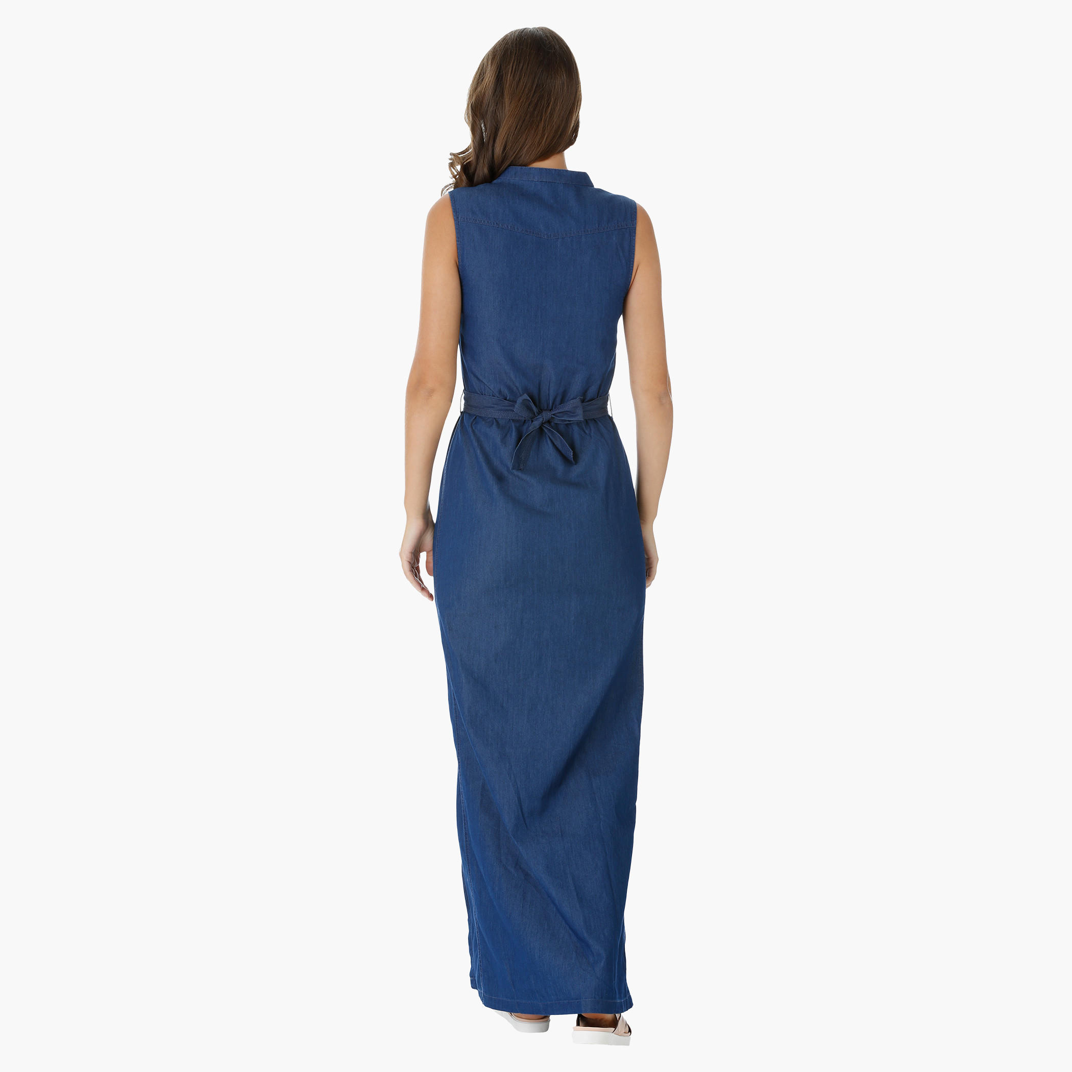 Lee Cooper Sleeveless Maxi Denim Dress with Double Slits-women-clothing-dresses-image-6