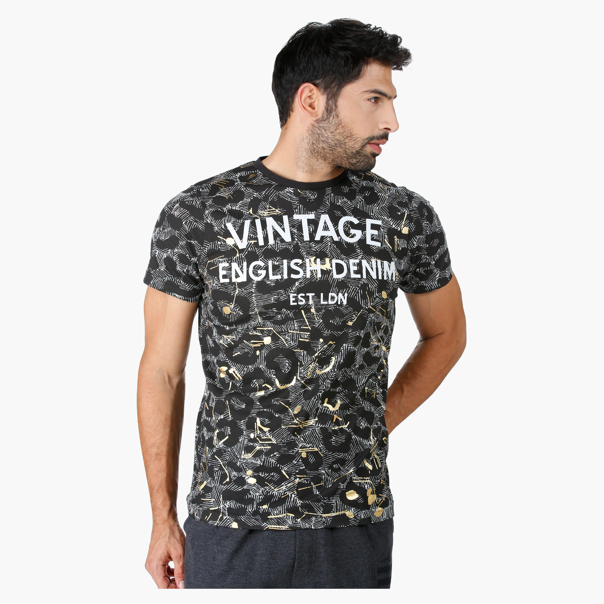 Lee Cooper Cotton T-Shirt with Short Sleeves and All-Over Print in Regular Fit-men-clothing-tshirtsandpolos-tshirts-image-1