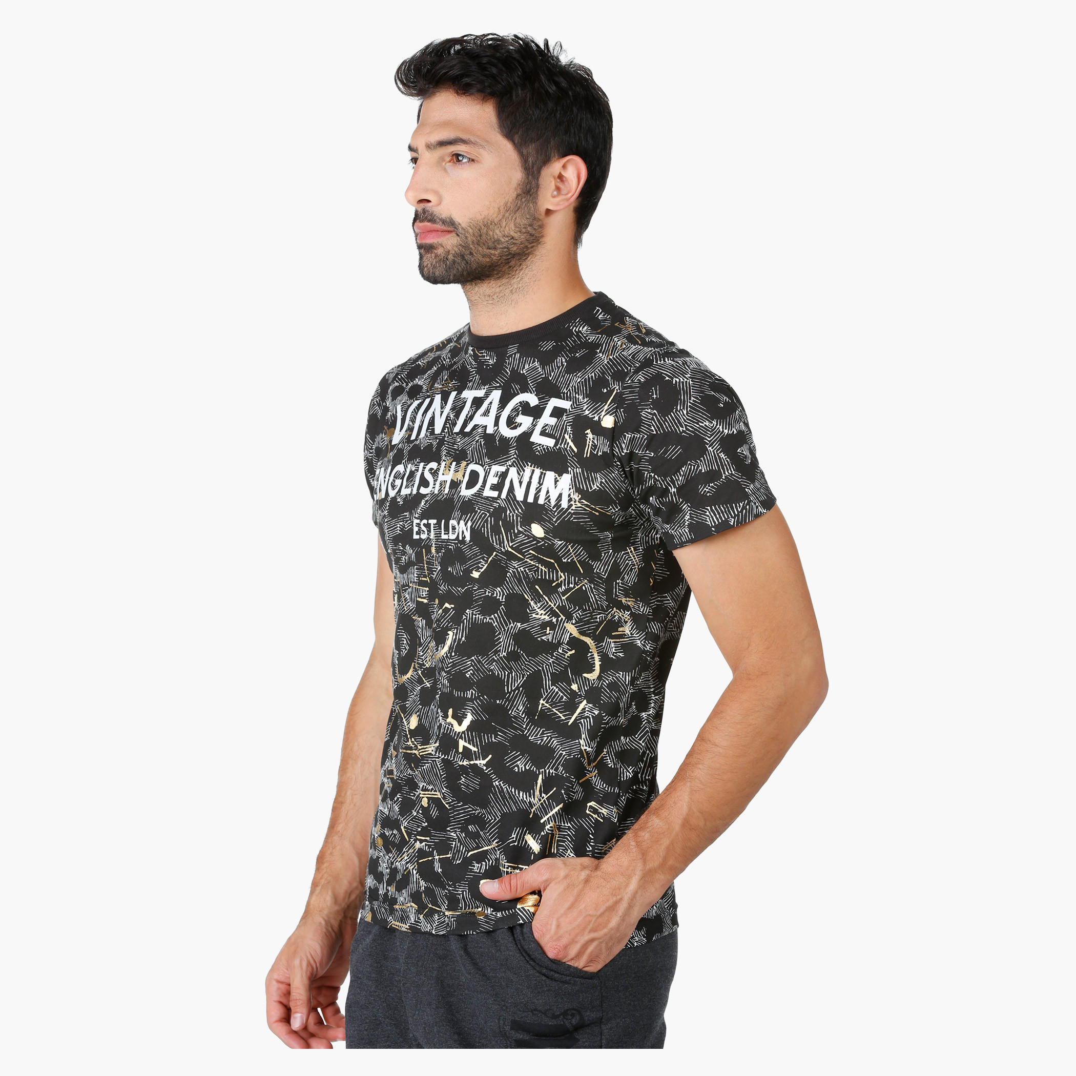 Lee Cooper Cotton T-Shirt with Short Sleeves and All-Over Print in Regular Fit-men-clothing-tshirtsandpolos-tshirts-image-3