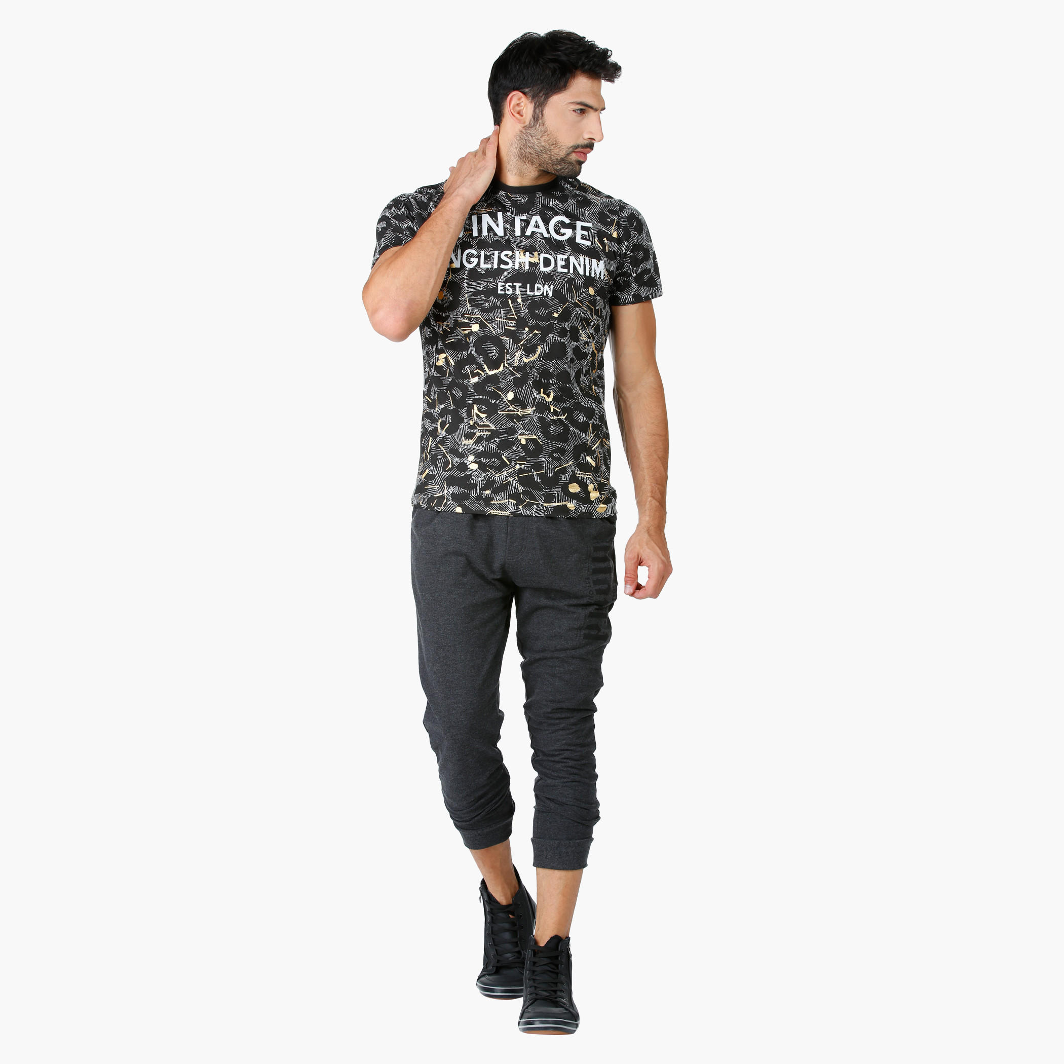 Lee Cooper Cotton T-Shirt with Short Sleeves and All-Over Print in Regular Fit-men-clothing-tshirtsandpolos-tshirts-image-5