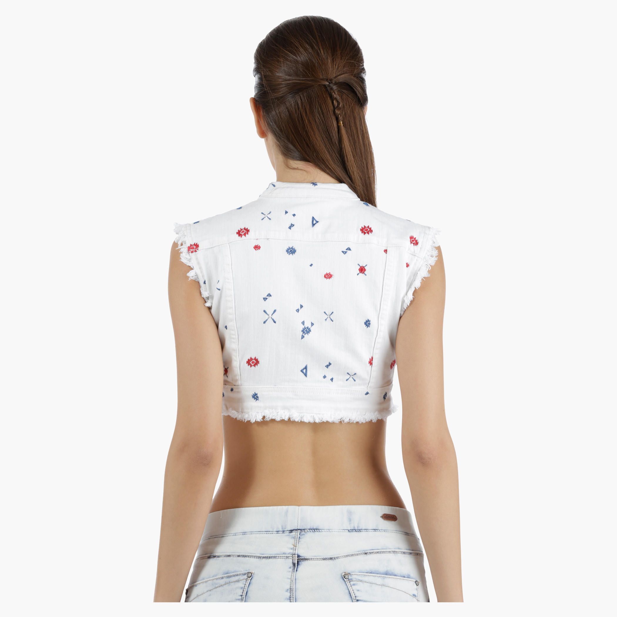Lee Cooper Cropped Denim Jacket with Embroidery in Regular Fit-women-winterwear-coatsandjackets-jackets-image-2