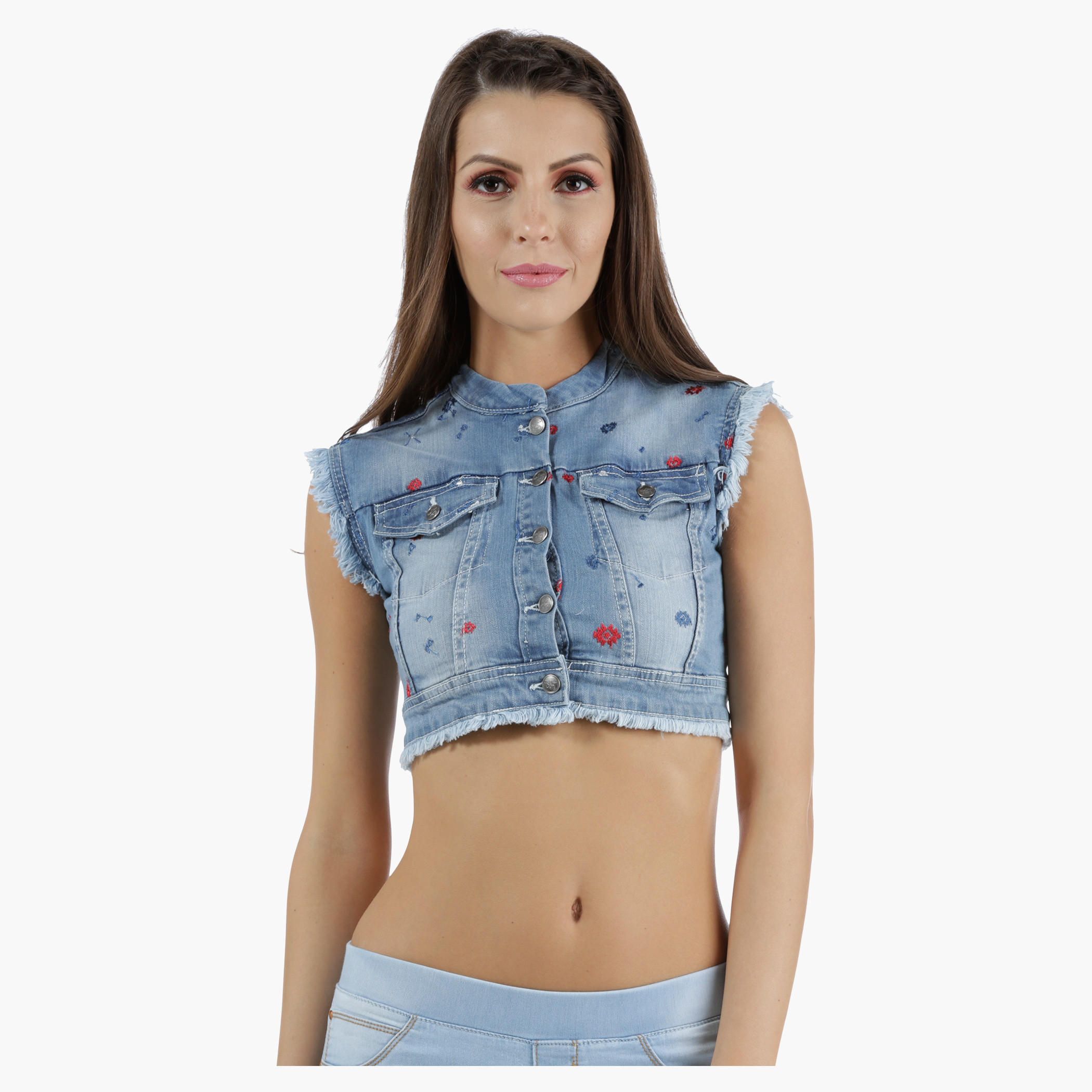 Lee Cooper Cropped Denim Jacket with Embroidery in Regular Fit-women-winterwear-coatsandjackets-jackets-image-6