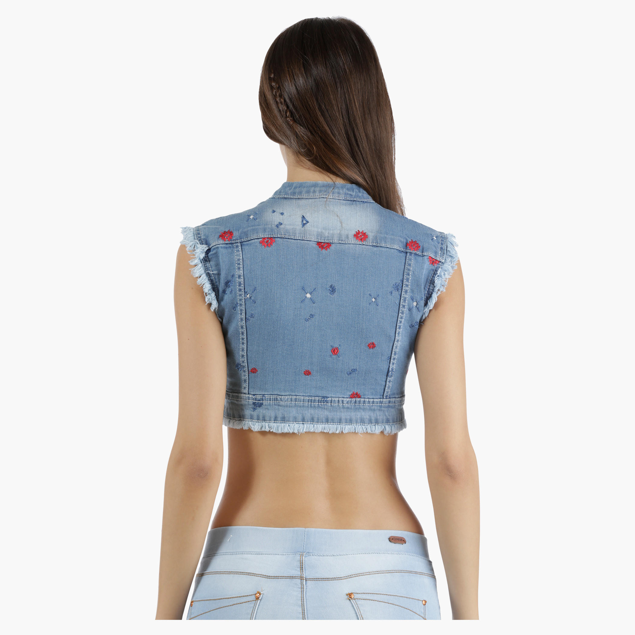 Lee Cooper Cropped Denim Jacket with Embroidery in Regular Fit-women-winterwear-coatsandjackets-jackets-image-7