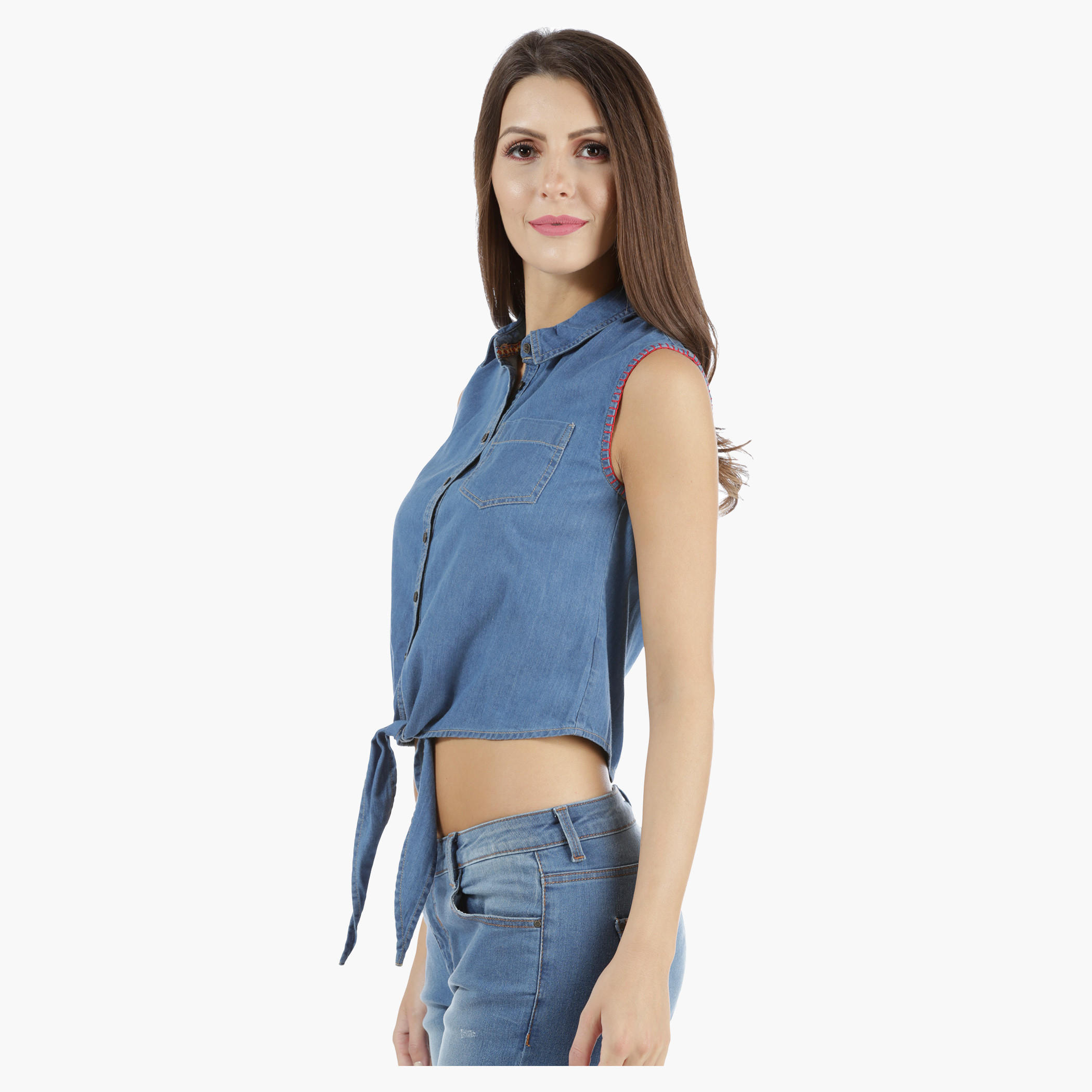 Lee Cooper Denim Front-Knot Shirt in Regular Fit-women-clothing-shirtsandblouses-blouses-image-3