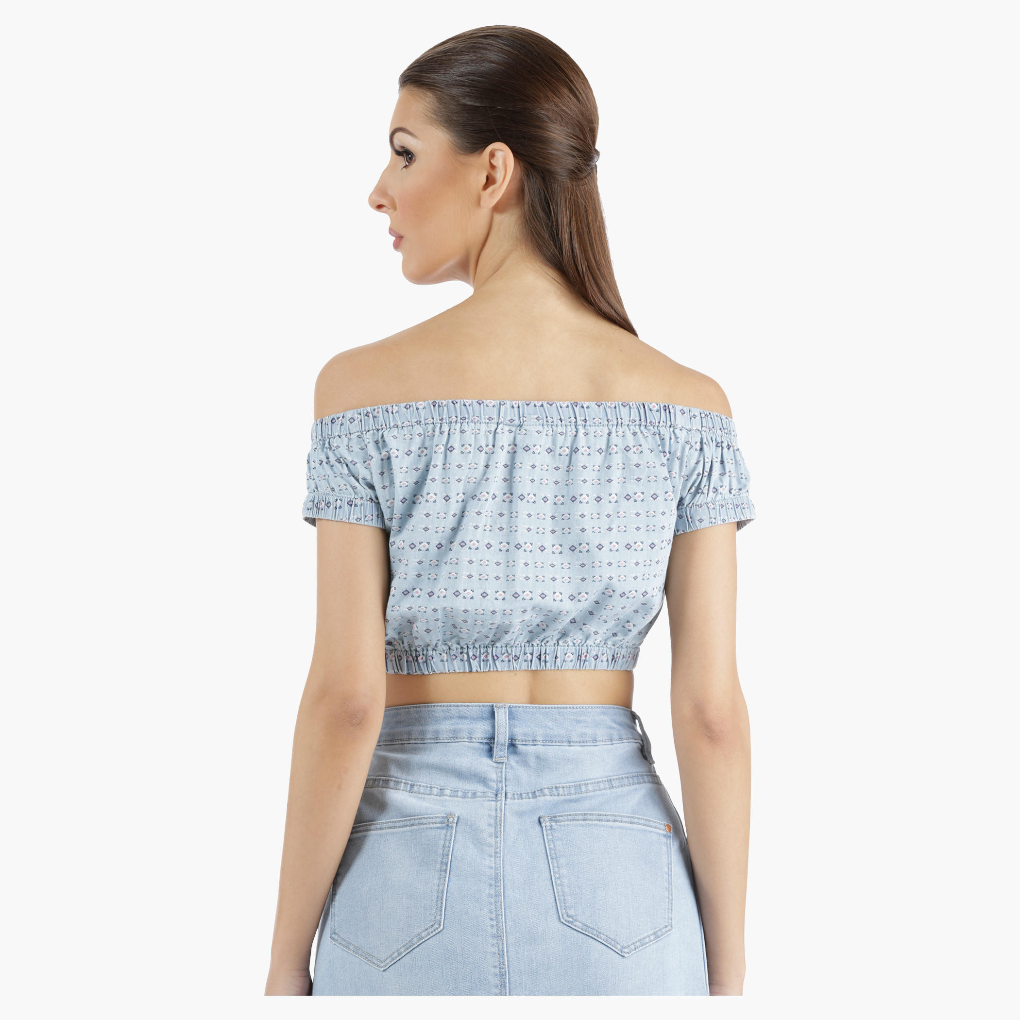 Lee Cooper Denim Off-Shoulder Crop Top with Half Sleeves in Regular Fit-women-clothing-shirtsandblouses-blouses-image-2