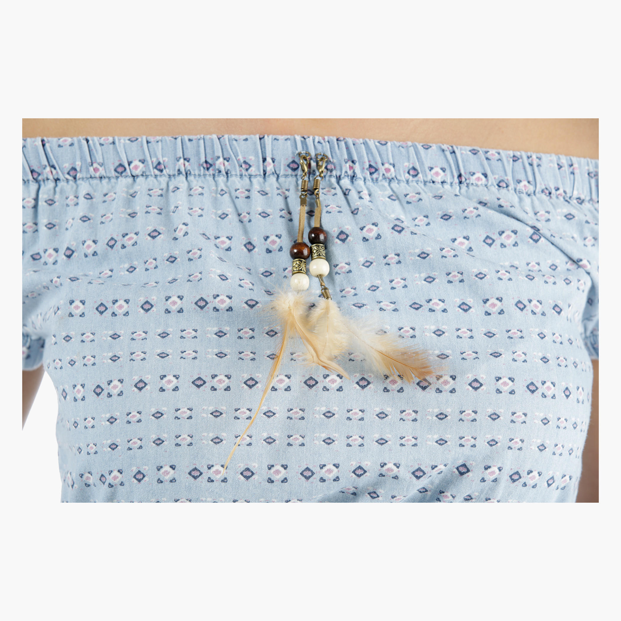 Lee Cooper Denim Off-Shoulder Crop Top with Half Sleeves in Regular Fit-women-clothing-shirtsandblouses-blouses-image-4