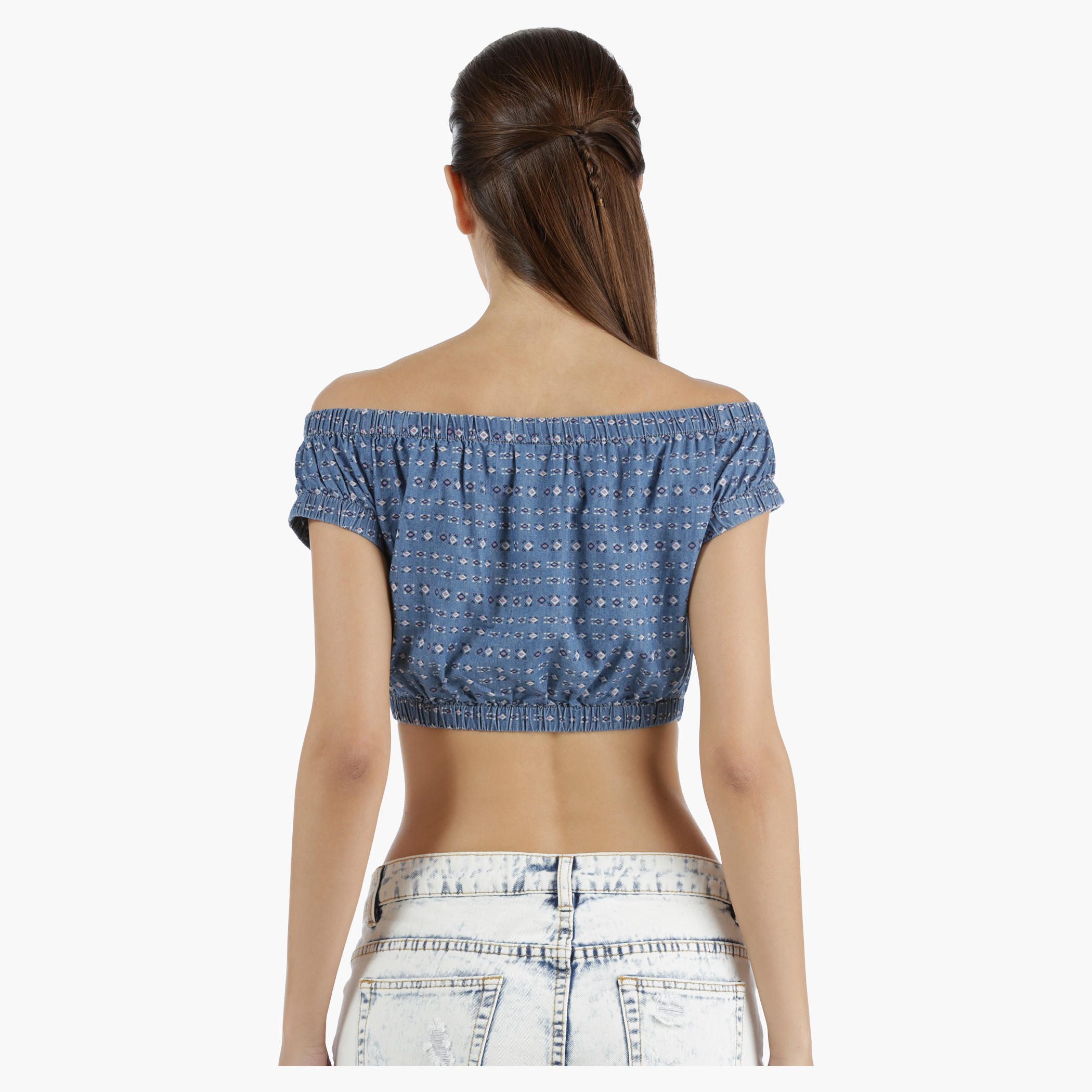 Lee Cooper Denim Off-Shoulder Crop Top with Half Sleeves in Regular Fit-women-clothing-shirtsandblouses-blouses-image-7