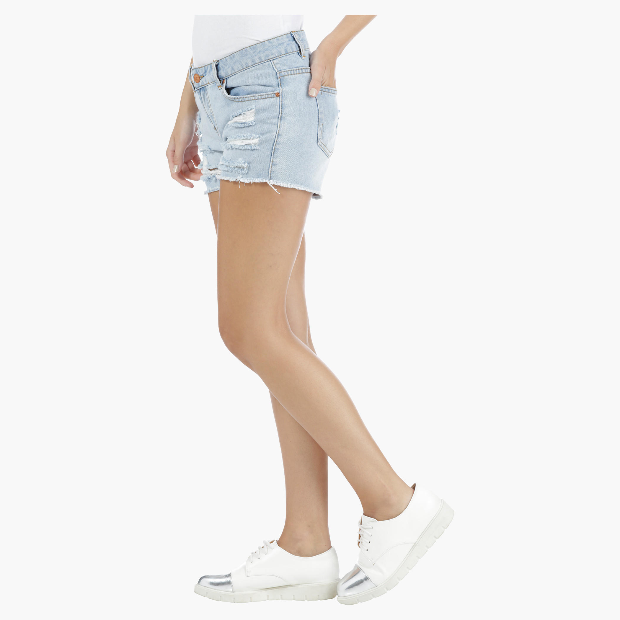 Lee Cooper Distressed Denim Shorts in Slim Fit-women-clothing-bottoms-shorts-image-3