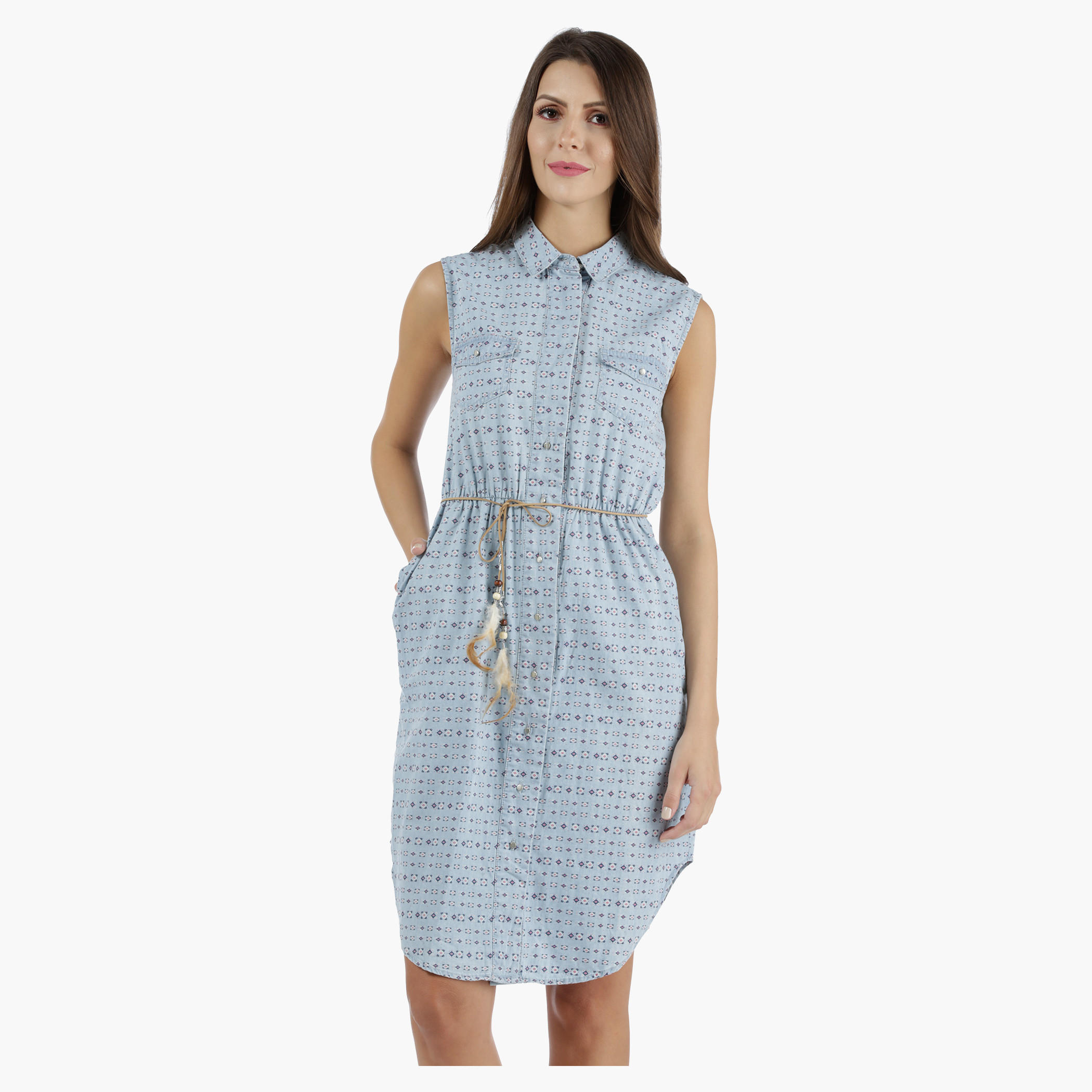 Lee Cooper Denim A-Line Shirt Dress with U-Hem in Regular Fit-women-clothing-dresses-image-1