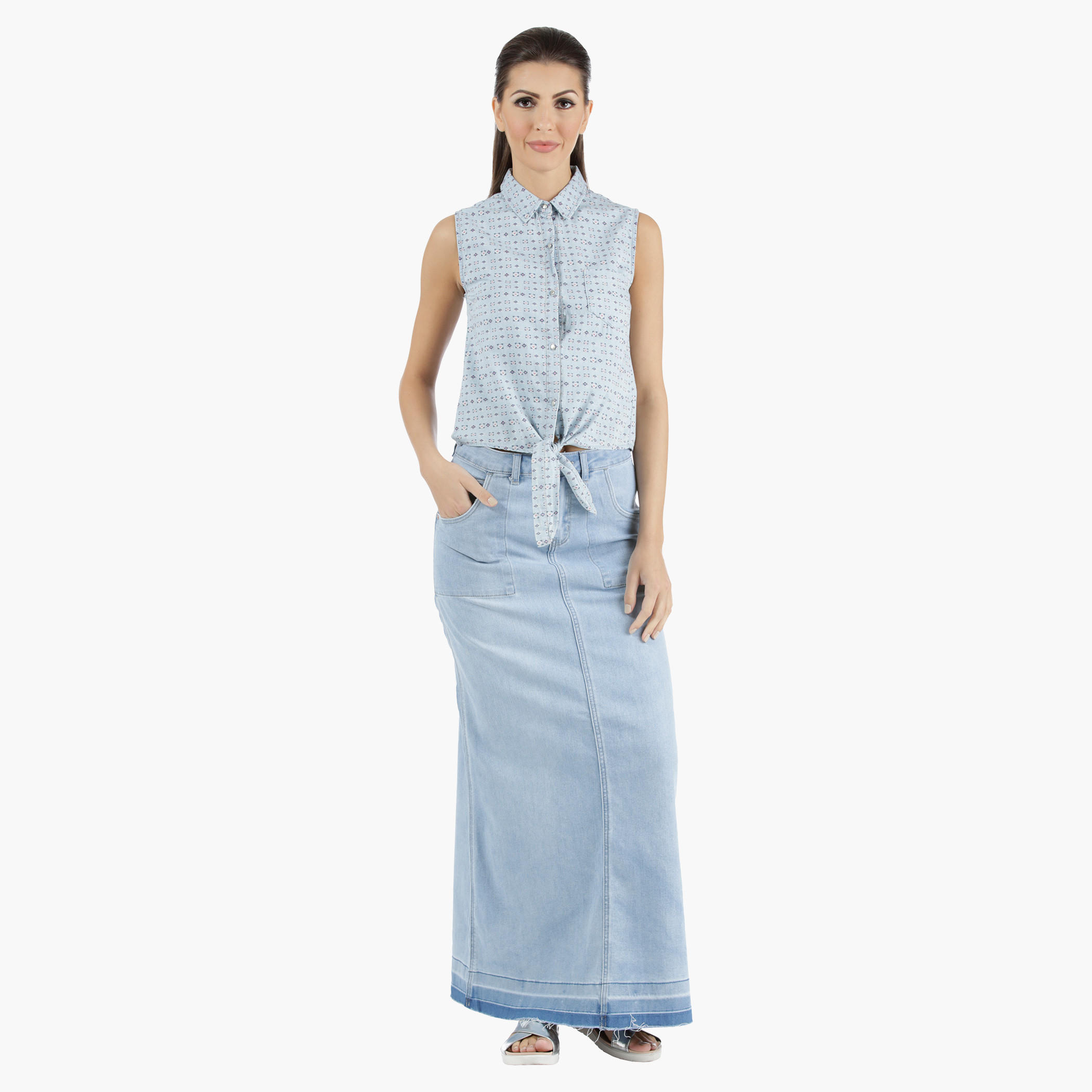 Lee Cooper Denim Front Knot Shirt in Regular Fit-women-clothing-shirtsandblouses-blouses-image-1