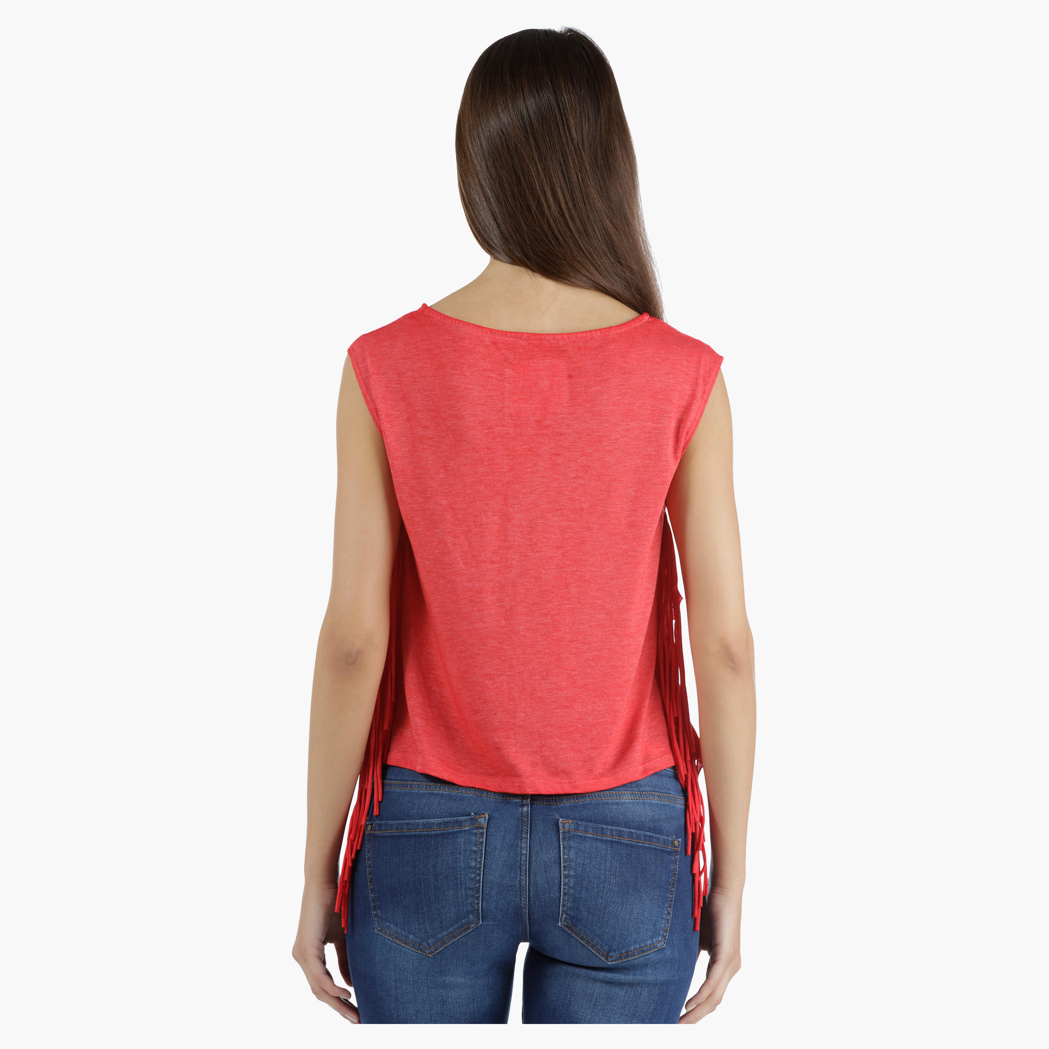 Lee Cooper Printed Burnout T-Shirt with Fringes in Regular Fit-women-clothing-tshirts-image-2