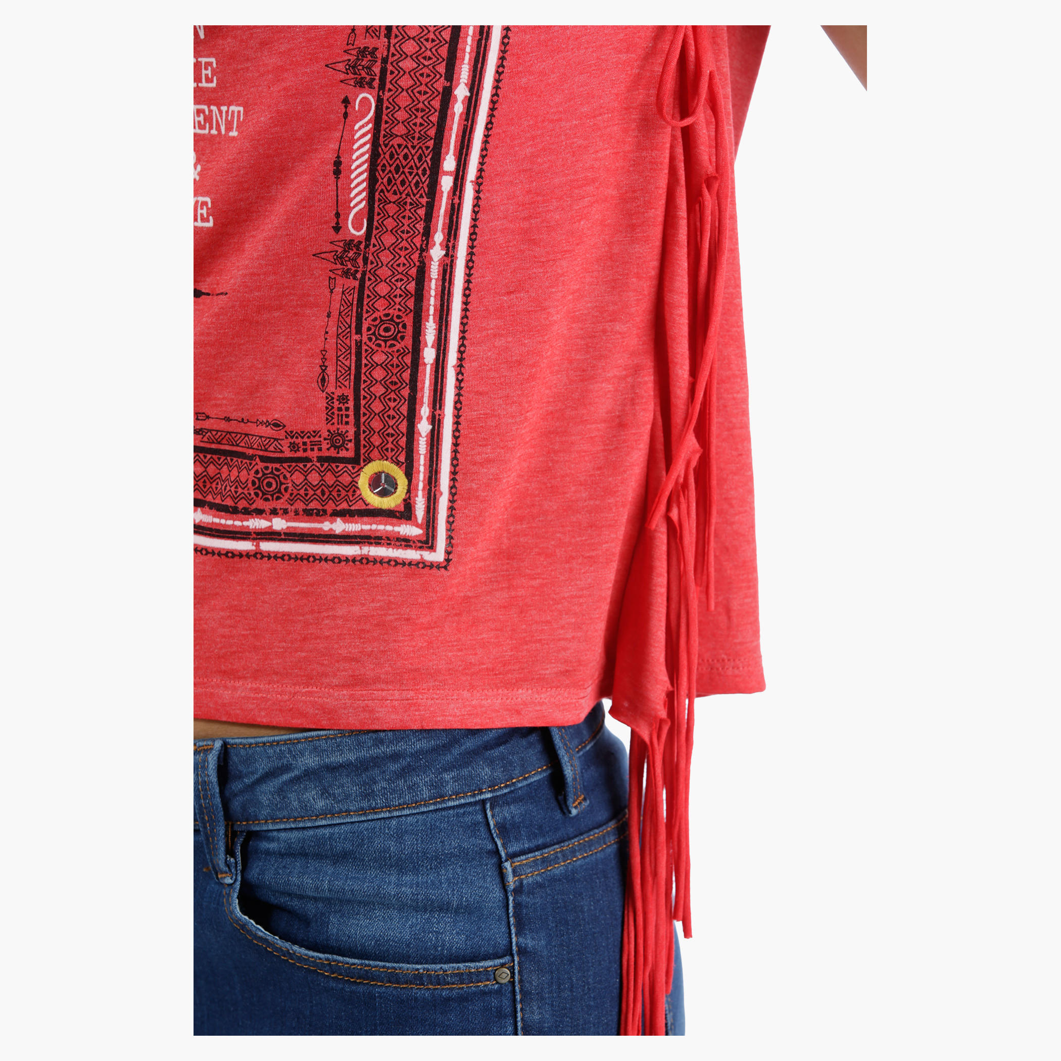Lee Cooper Printed Burnout T-Shirt with Fringes in Regular Fit-women-clothing-tshirts-image-4