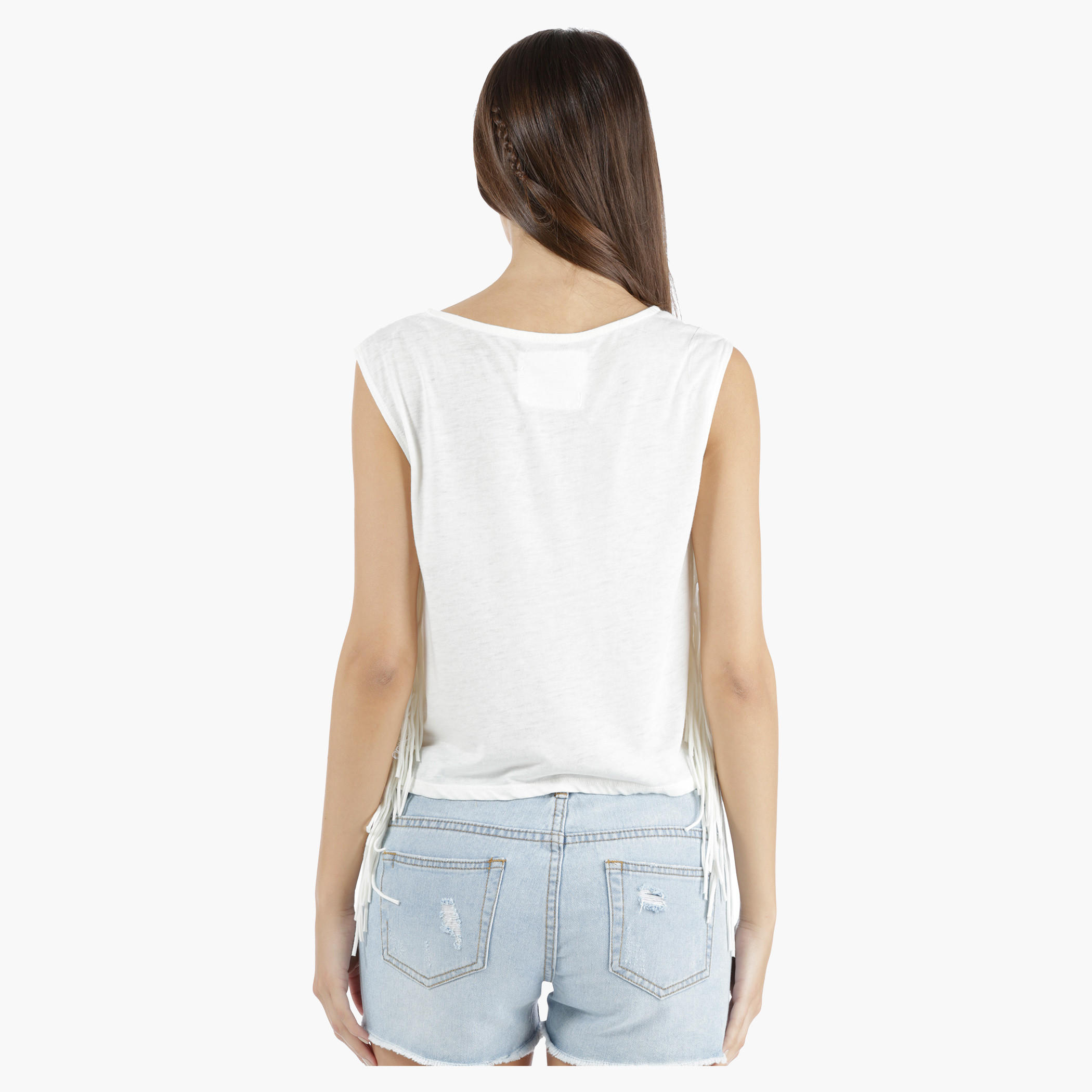 Lee Cooper Printed Burnout T-Shirt with Fringes in Regular Fit-women-clothing-tshirts-image-7