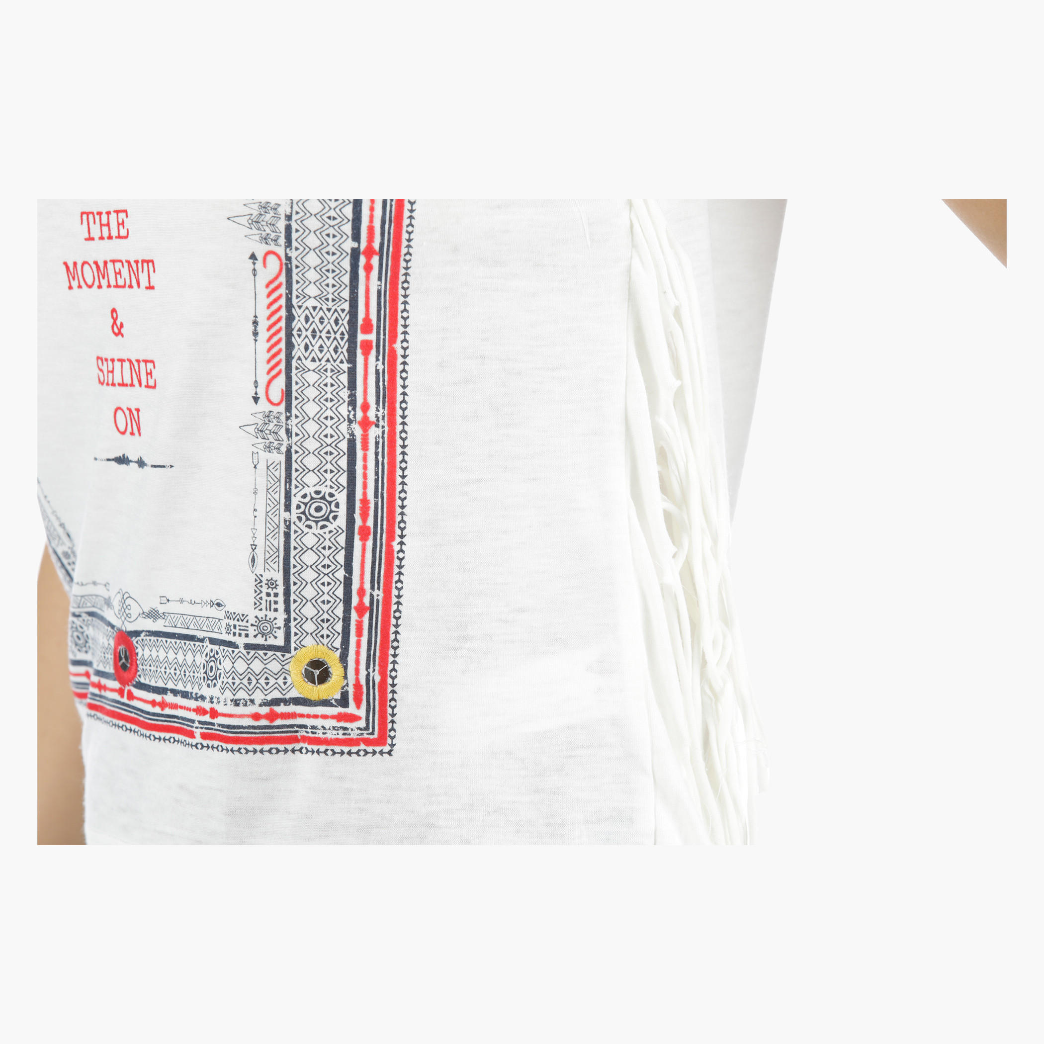 Lee Cooper Printed Burnout T-Shirt with Fringes in Regular Fit-women-clothing-tshirts-image-9