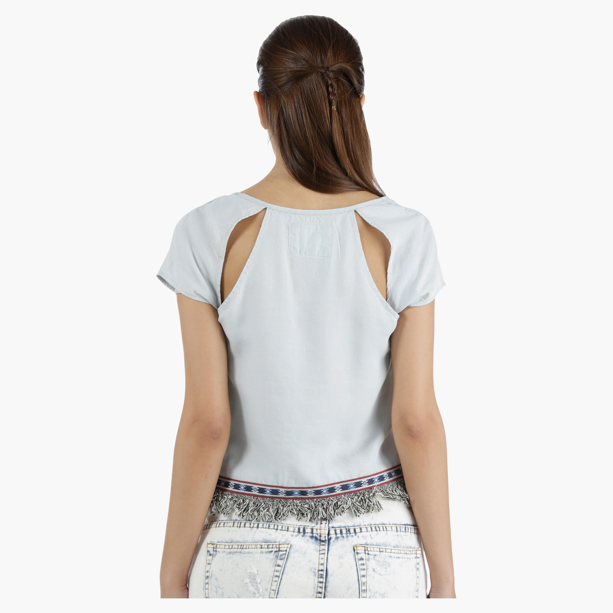 Lee Cooper Denim Crop Top with Fringed Trim in Regular Fit-women-clothing-shirtsandblouses-blouses-image-2
