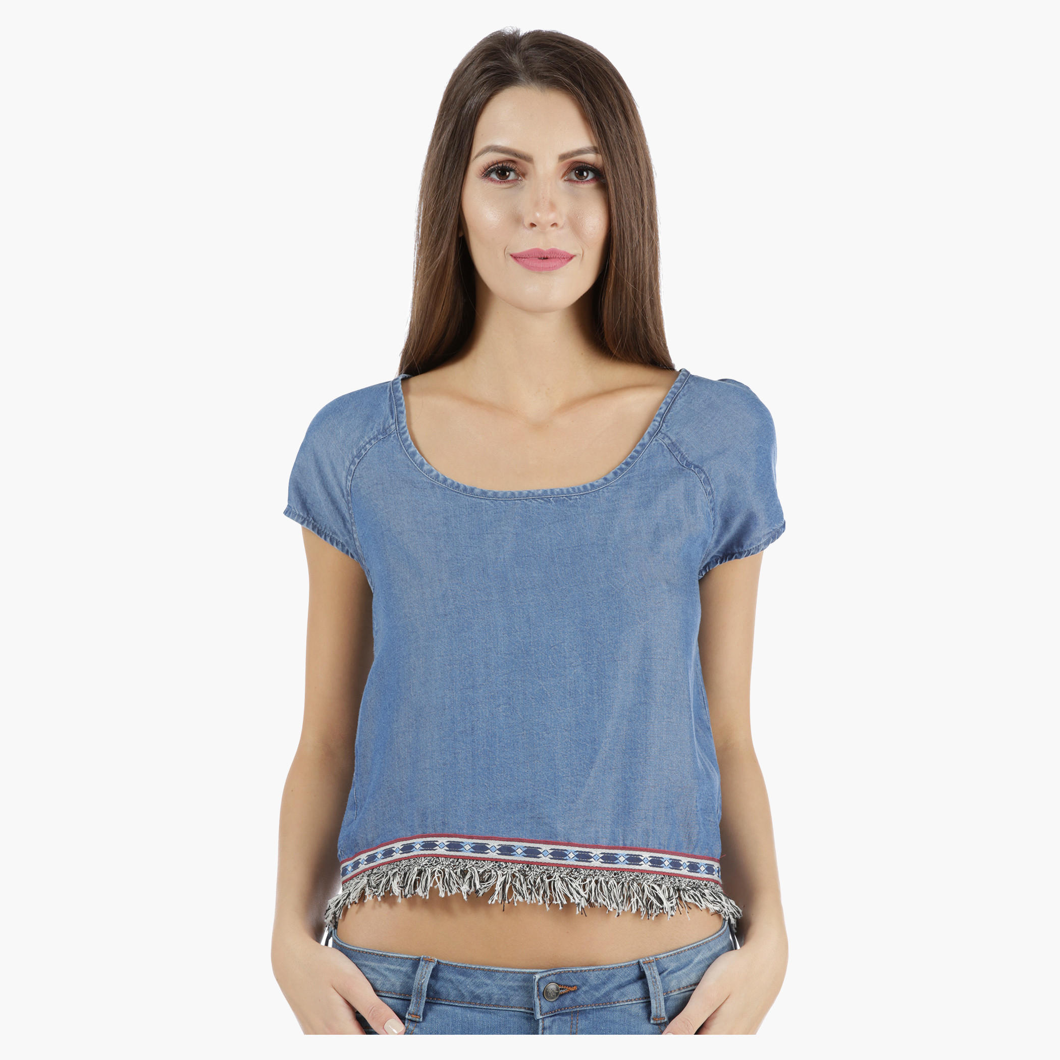 Lee Cooper Denim Crop Top with Fringed Trim in Regular Fit-women-clothing-shirtsandblouses-blouses-image-6
