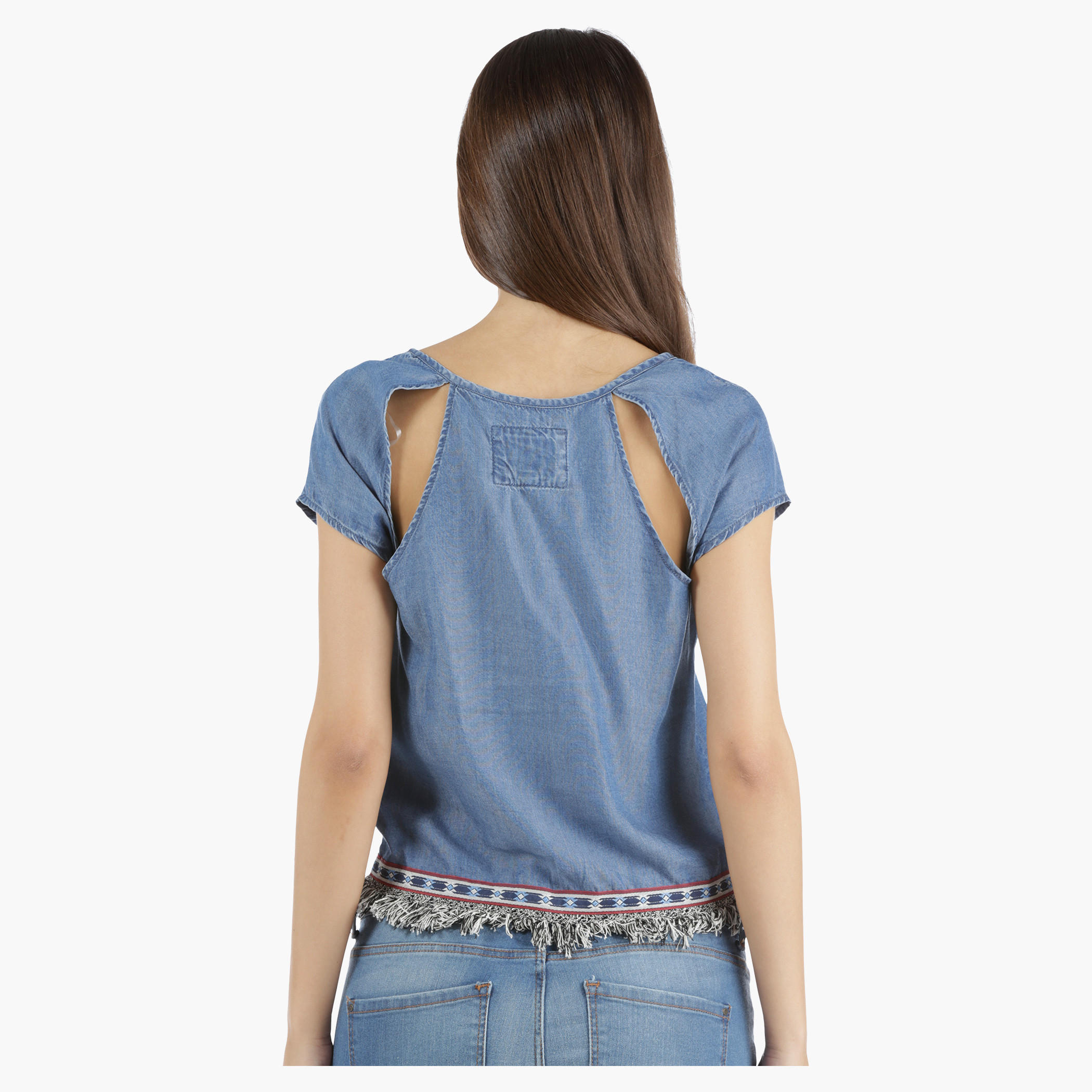 Lee Cooper Denim Crop Top with Fringed Trim in Regular Fit-women-clothing-shirtsandblouses-blouses-image-7