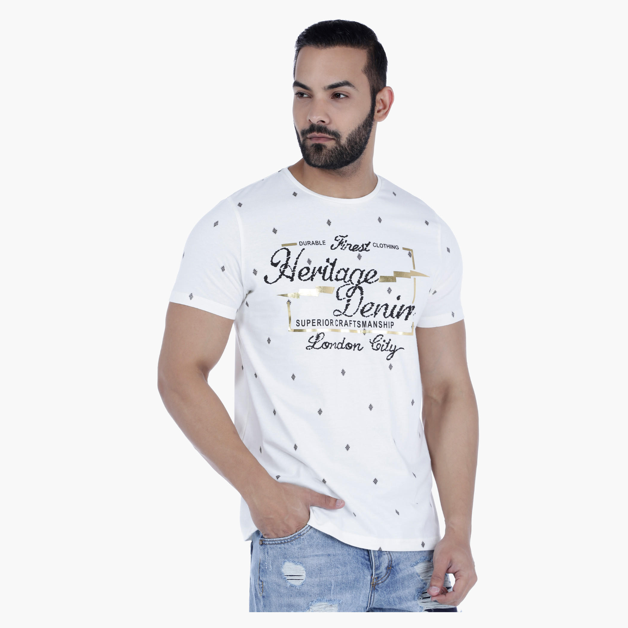 Lee Cooper Printed Cotton T-Shirt with Short Sleeves-men-clothing-tshirtsandpolos-tshirts-image-1