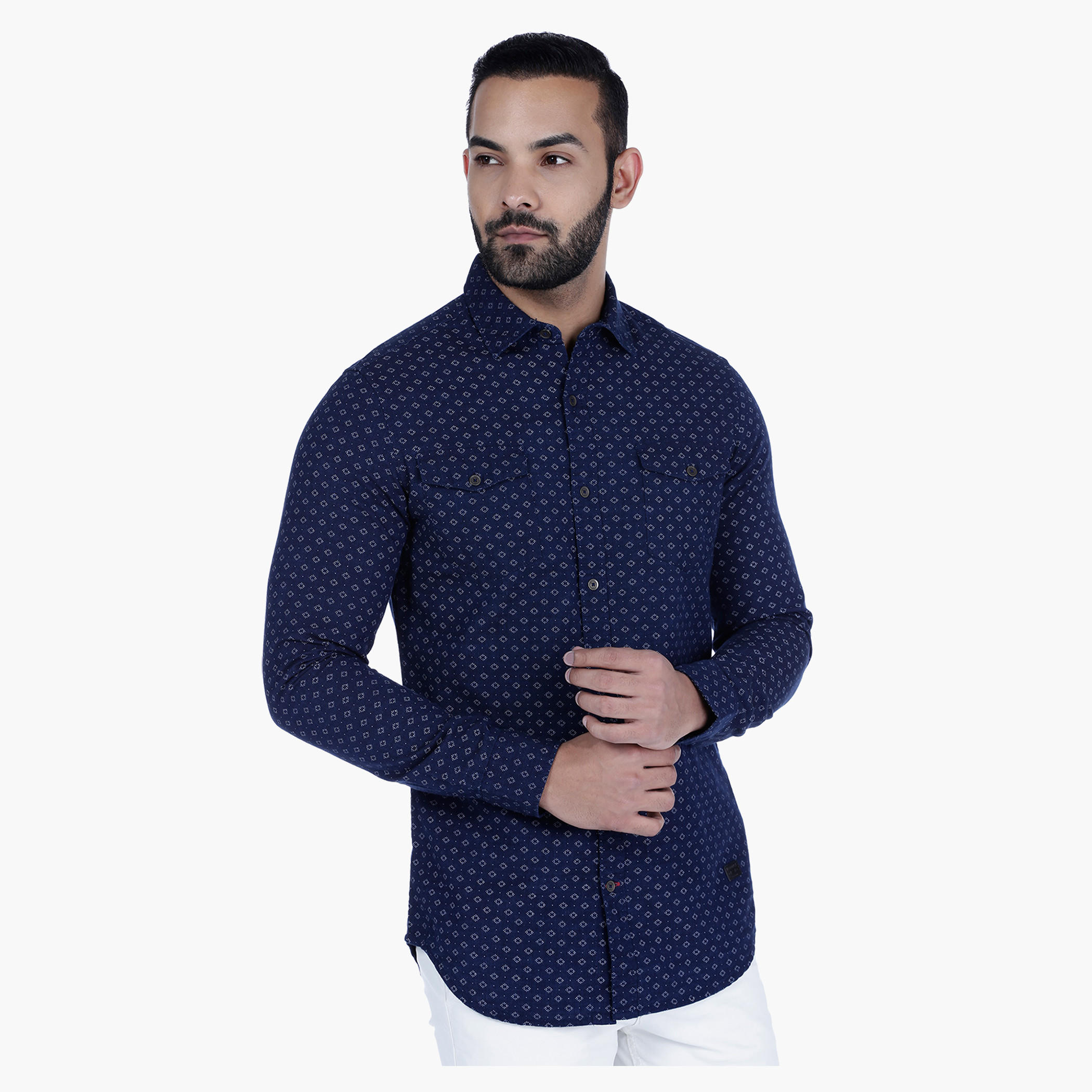 Lee Cooper Printed Denim Shirt with Long Sleeves-men-clothing-shirts-image-1