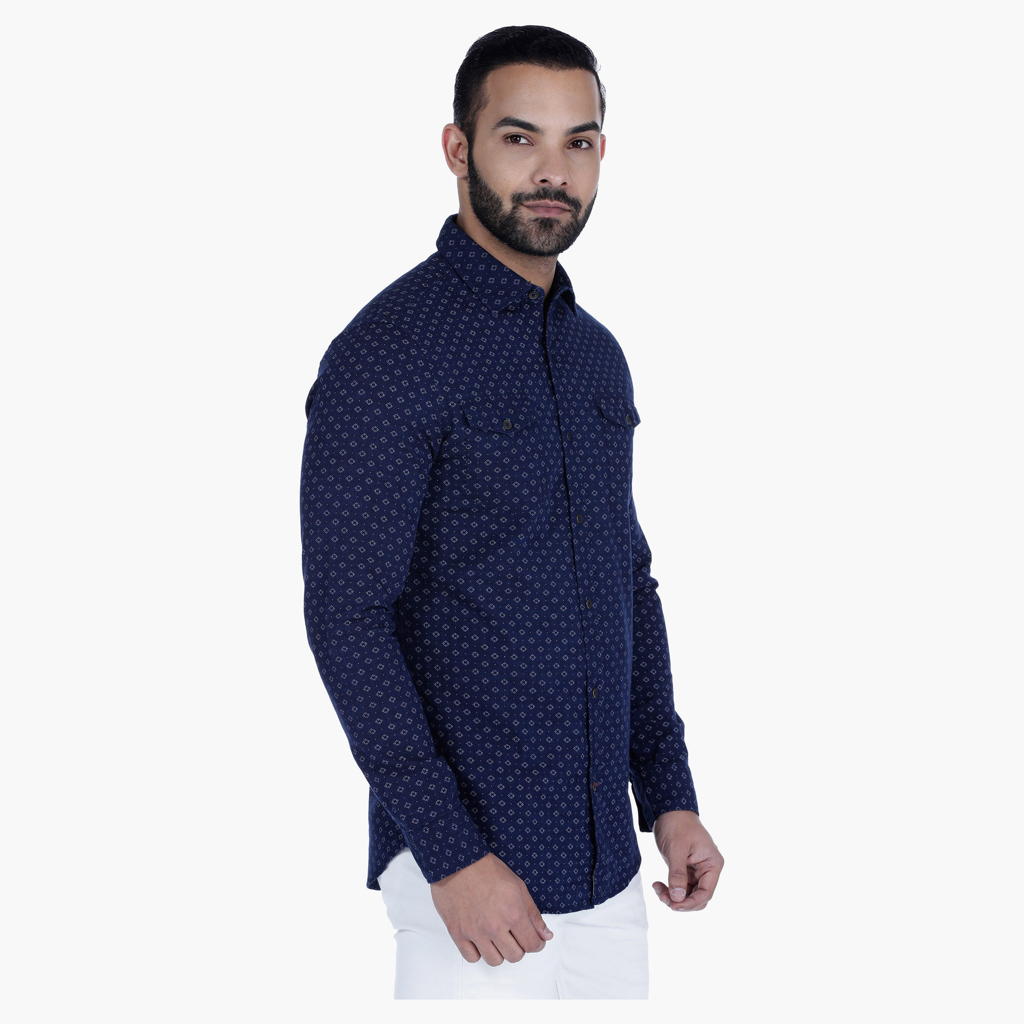 Lee Cooper Printed Denim Shirt with Long Sleeves-men-clothing-shirts-image-3