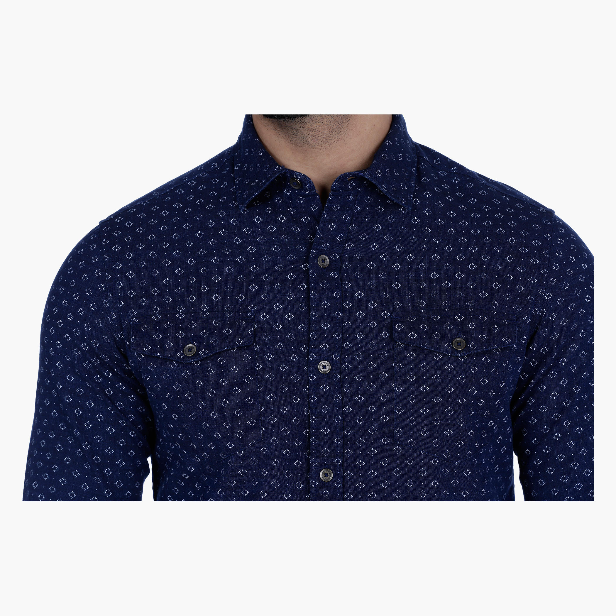 Lee Cooper Printed Denim Shirt with Long Sleeves-men-clothing-shirts-image-4
