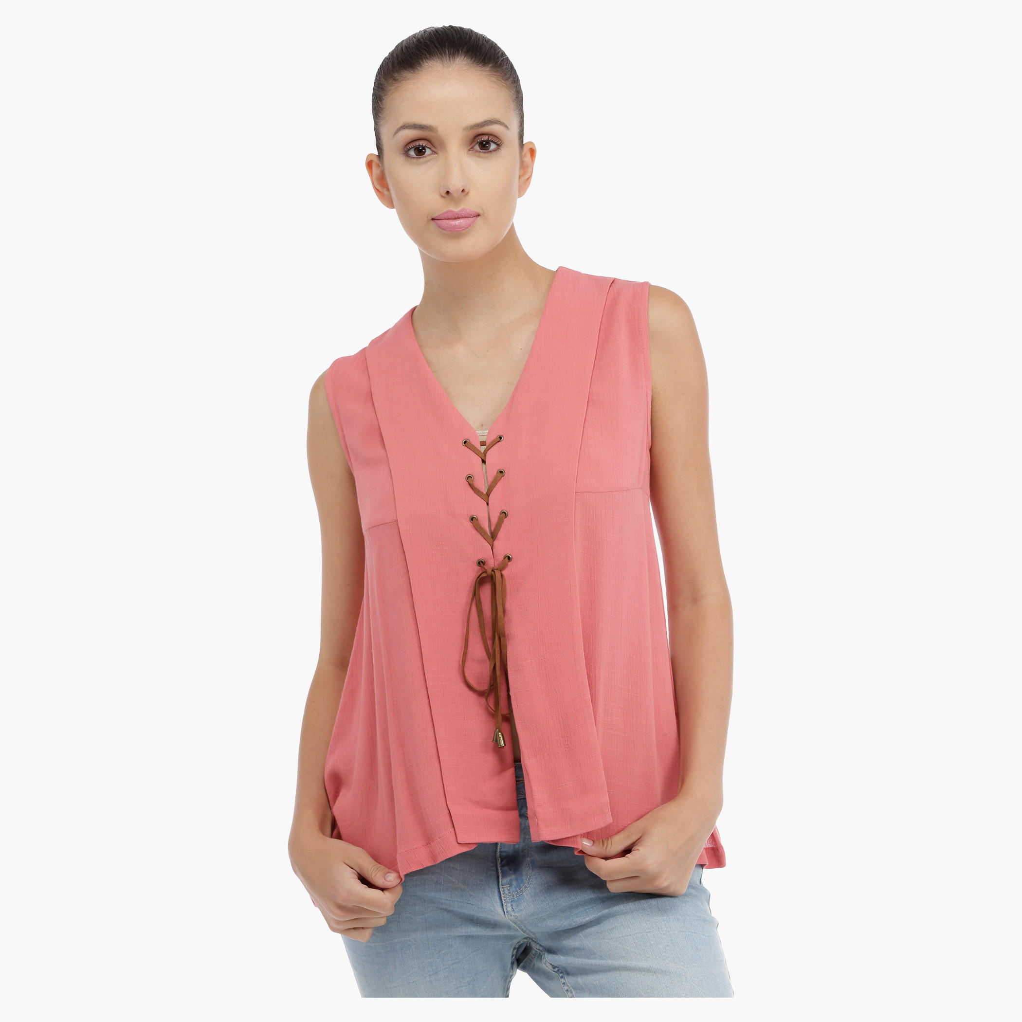 Lee Cooper Sleeveless Top with Lace Up Detail-women-clothing-shirtsandblouses-blouses-image-1