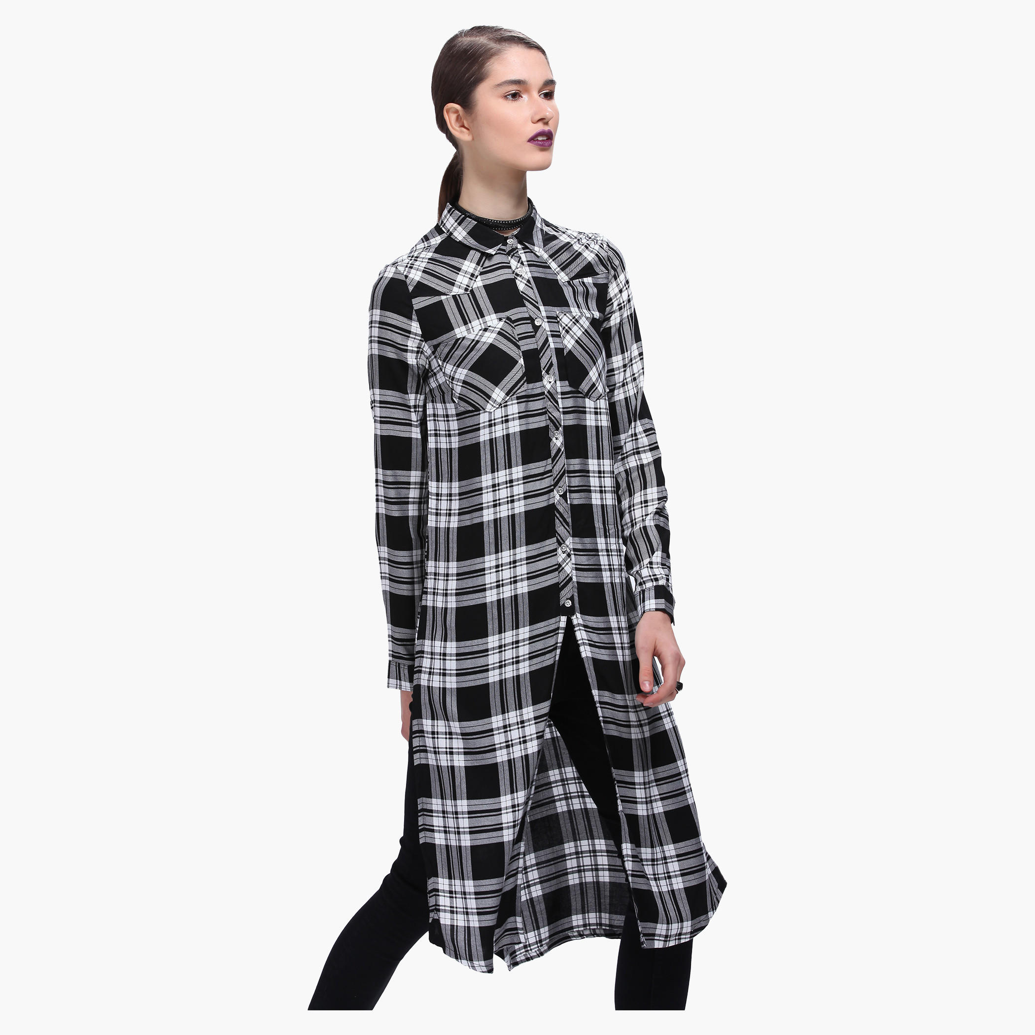 Lee Cooper Chequered Shirt with Long Sleeves and Front Slit-women-clothing-shirtsandblouses-blouses-image-1