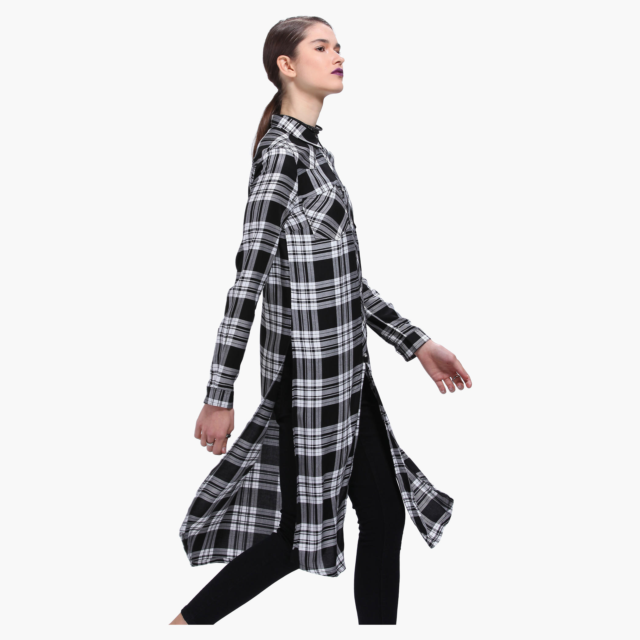 Lee Cooper Chequered Shirt with Long Sleeves and Front Slit-women-clothing-shirtsandblouses-blouses-image-3