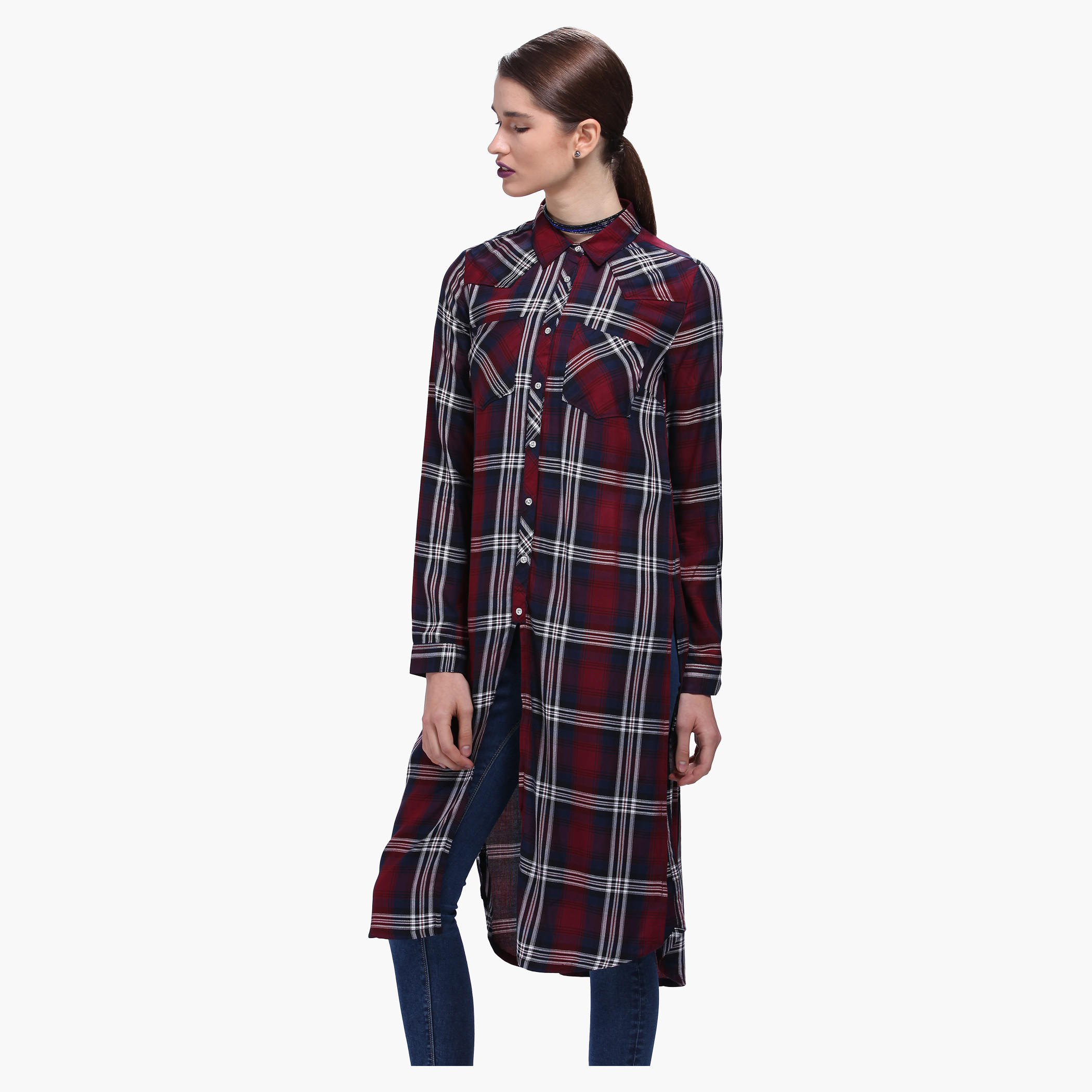 Lee Cooper Chequered Shirt with Long Sleeves and Front Slit-women-clothing-shirtsandblouses-blouses-image-1