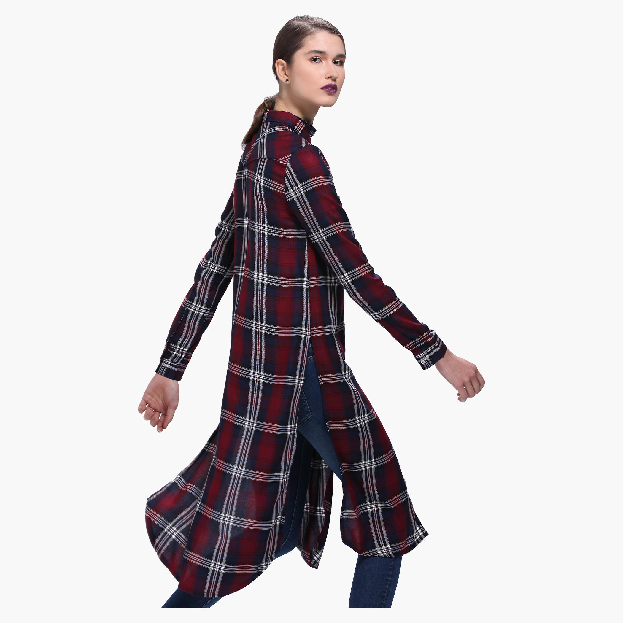 Lee Cooper Chequered Shirt with Long Sleeves and Front Slit-women-clothing-shirtsandblouses-blouses-image-3