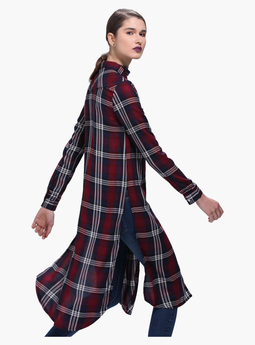 Lee Cooper Chequered Shirt with Long Sleeves and Front Slit-women-clothing-shirtsandblouses-blouses-image-3