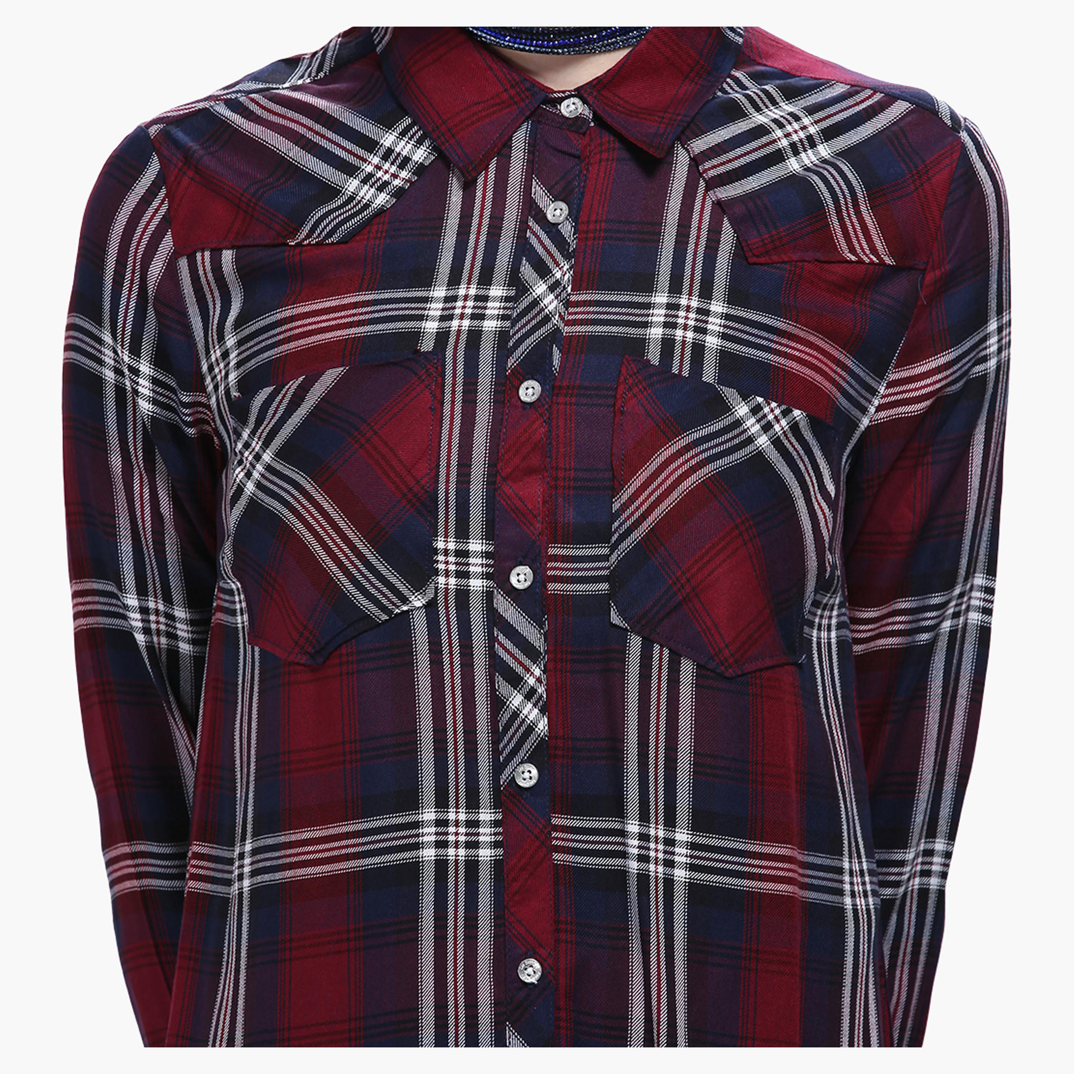 Lee Cooper Chequered Shirt with Long Sleeves and Front Slit-women-clothing-shirtsandblouses-blouses-image-4